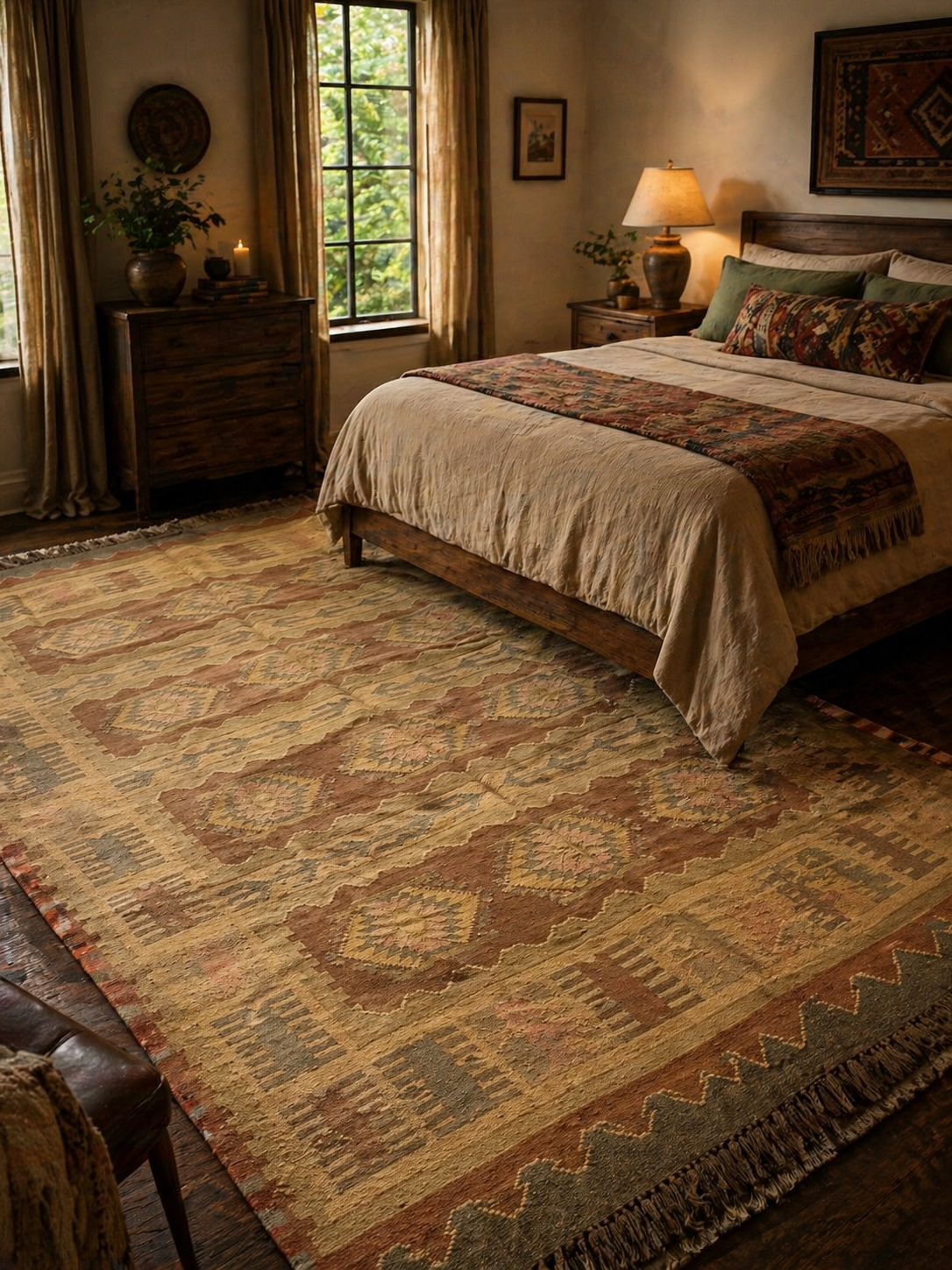 Handwoven Anatolian Kilim Rug – 199x307 cm – Wool Tribal Area Rug – Earth Tone Natural Design