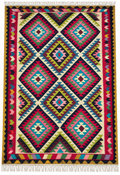 Vintage multicolour Oushak kilim with diamond medallions, 202 × 296 cm