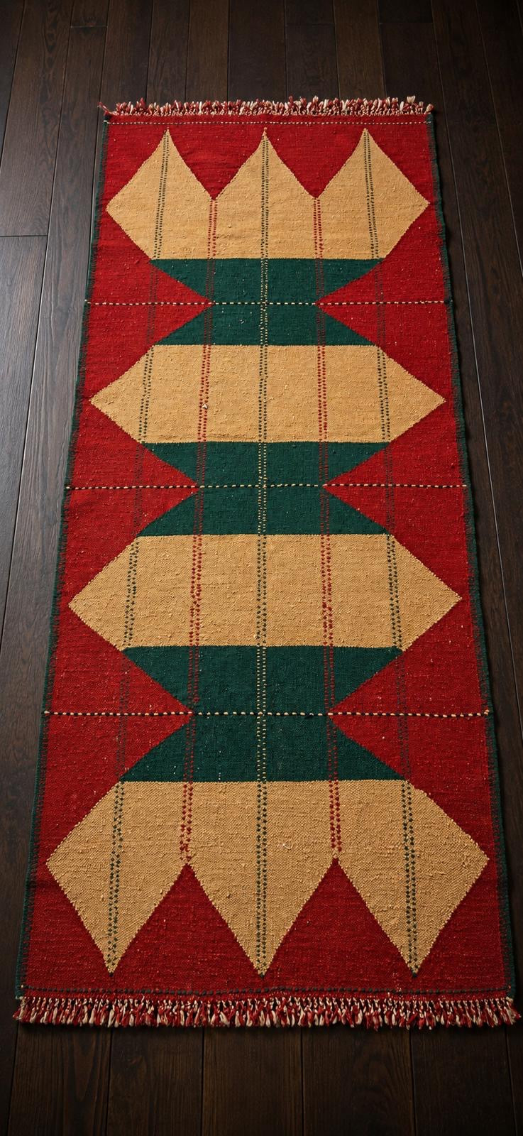 Handwoven Indian Kilim Runner – 105 × 228 cm – Cotton & Linen Blend Tribal Kilim