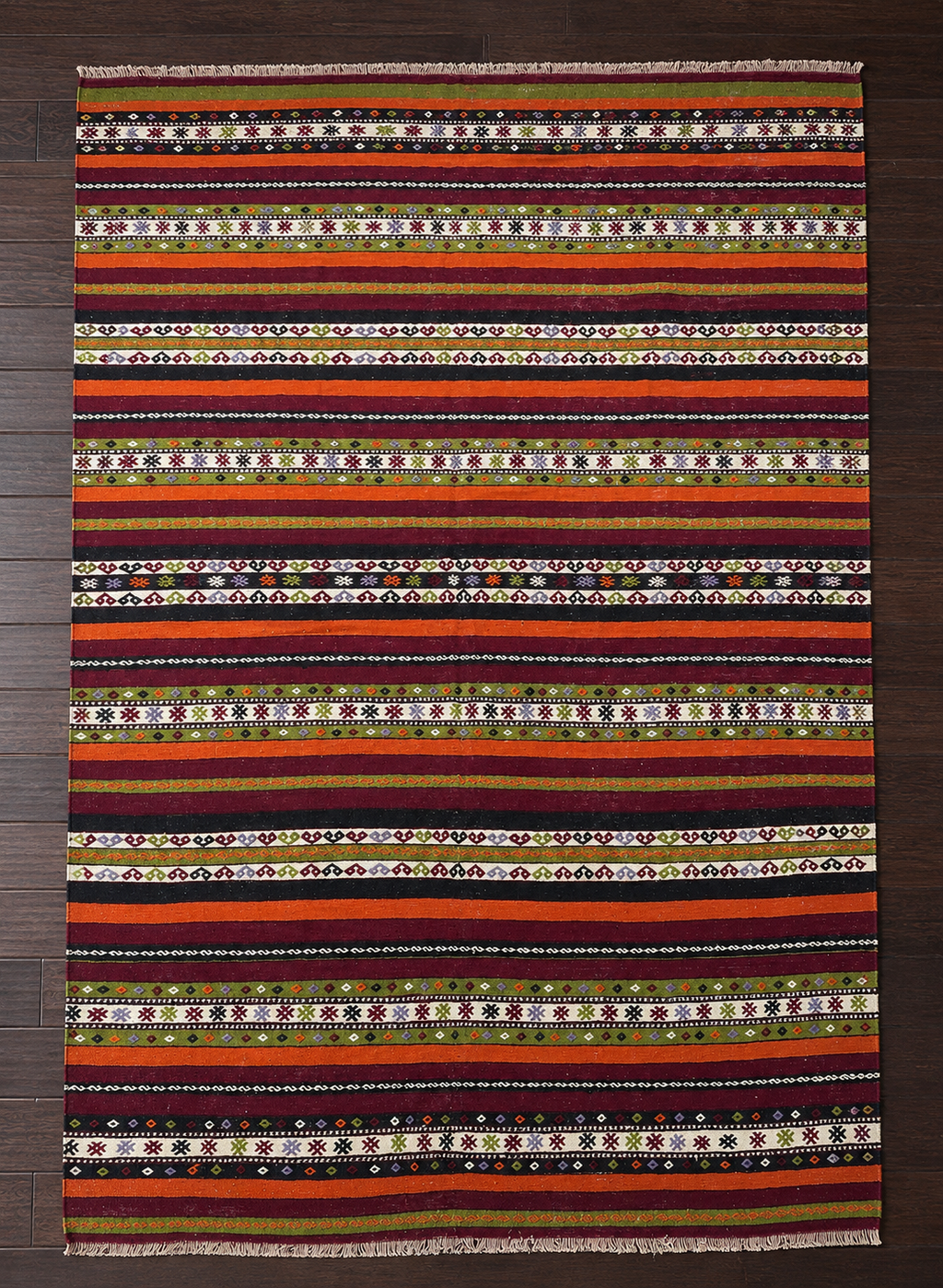 Handmade Turkish Cicim Kilim Rug – Bohemian Tribal Wool Flatweave – Vintage Anatolian Area Rug – 174x238 cm