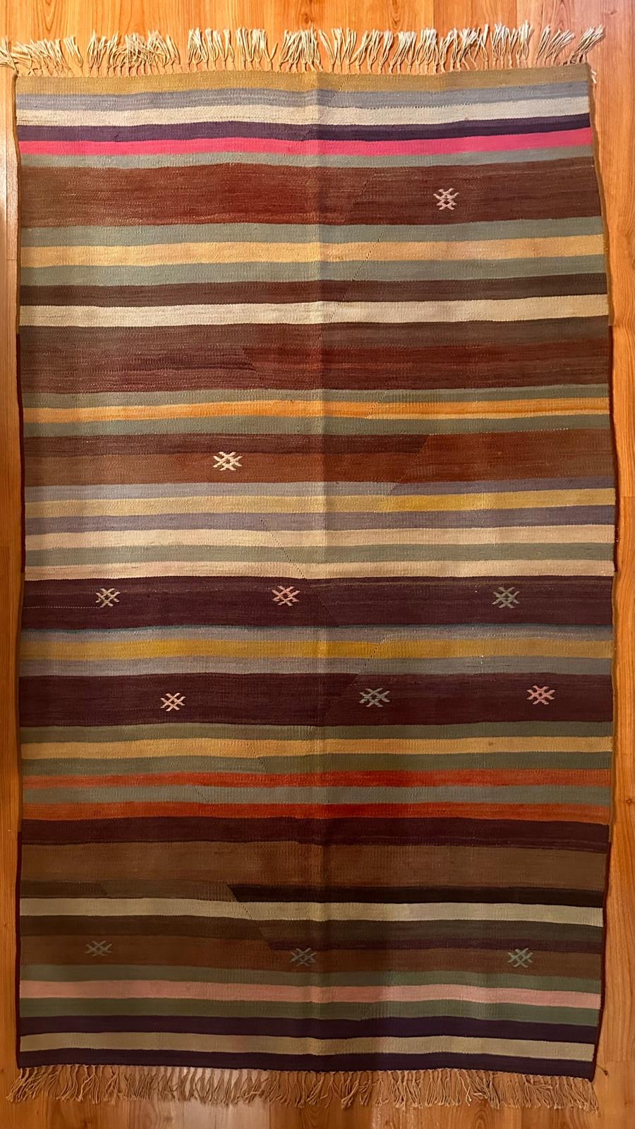 Handwoven Turkish Vintage Kilim Rug – 130×225 cm | Wool Flatweave