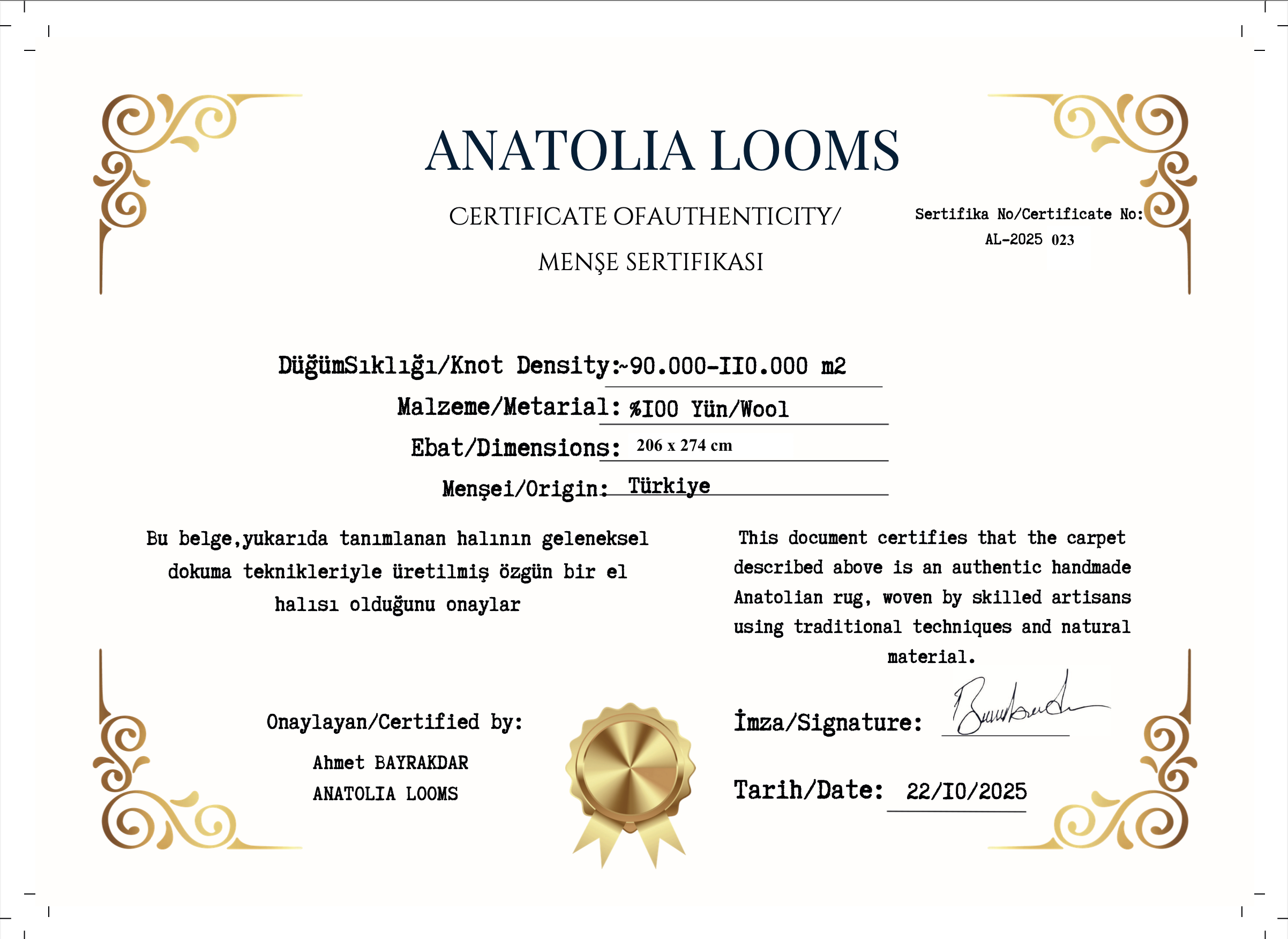 Antique Anatolian Yörük Rug – 206 × 274 cm – Handwoven Wool – Natural Vegetable Dyes – Tribal Geometric