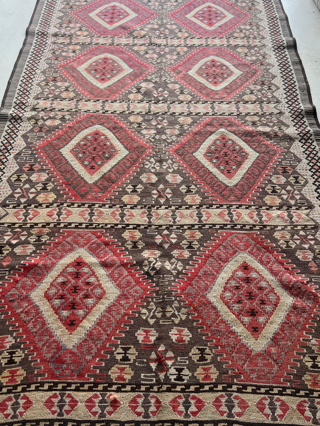 Handwoven Anatolian Kilim – 130x214 cm – Wool Tribal Rug – Vintage Geometric Design