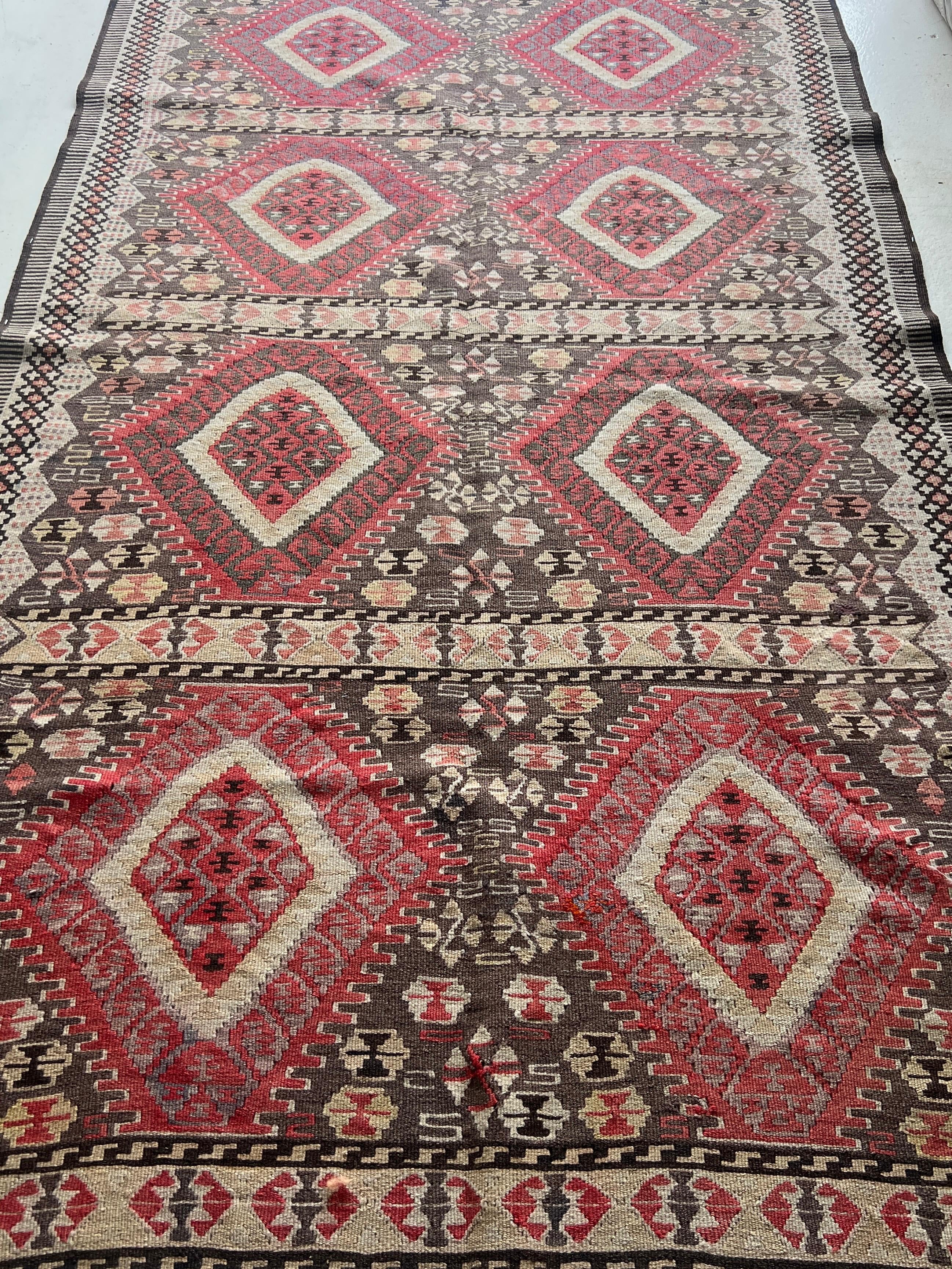 Handwoven Anatolian Kilim – 130x214 cm – Wool Tribal Rug – Vintage Geometric Design