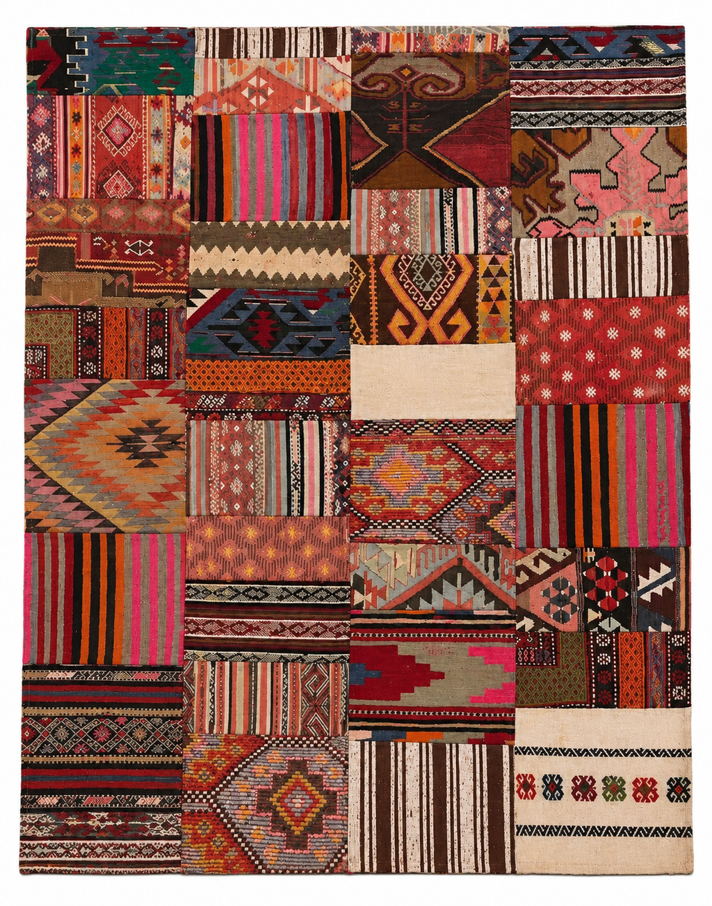 Turkish Patchwork Kilim – Burgundy · 194 × 247 cm