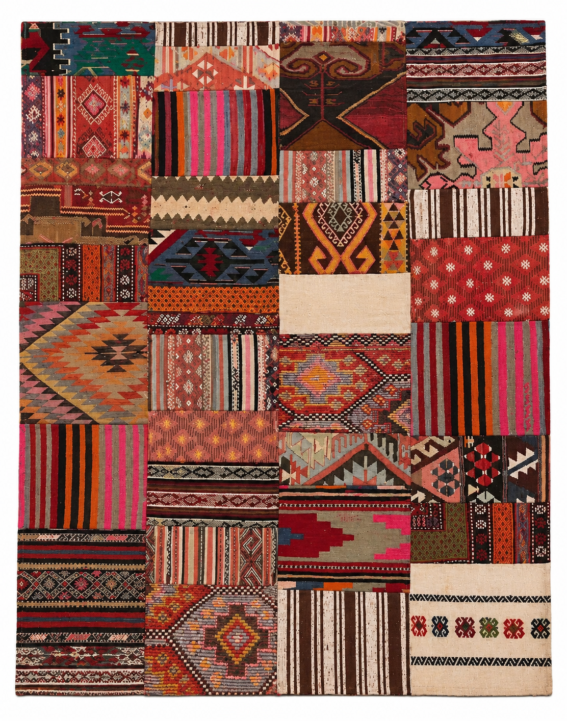 Turkish Patchwork Kilim – Burgundy · 194 × 247 cm
