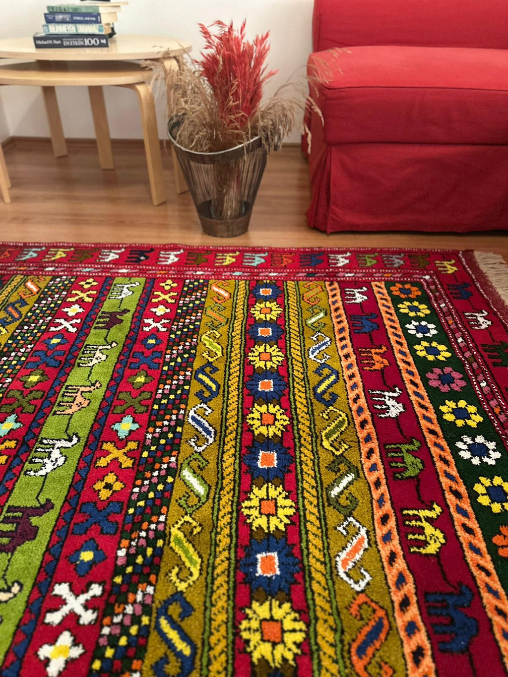 Azerbaijani Karabakh Rug – 130 × 190 cm | Handmade Wool | Camel & Floral Motifs