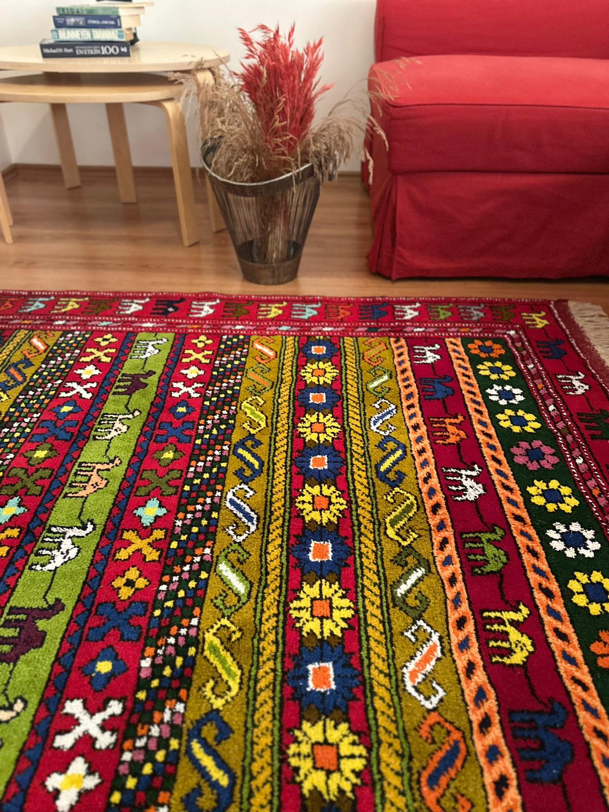 Azerbaijani Karabakh Rug – 130 × 190 cm | Handmade Wool | Camel & Floral Motifs