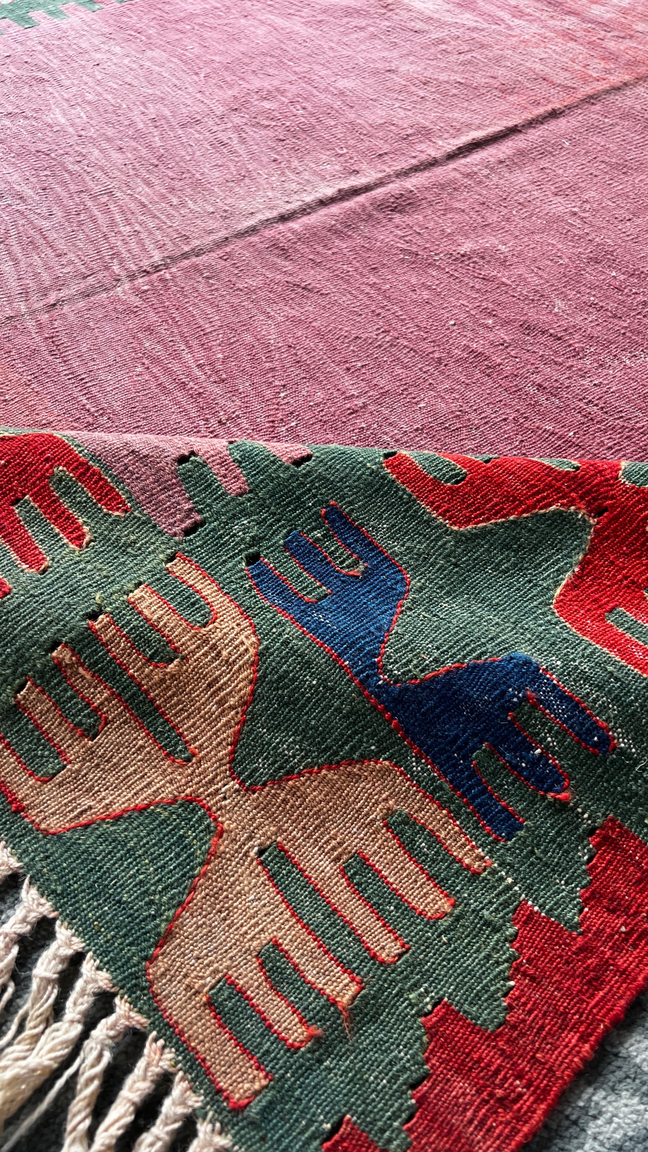 Handwoven Turkish Denizli Kilim – 166 × 206 cm – 100% Wool Vintage Style Kilim