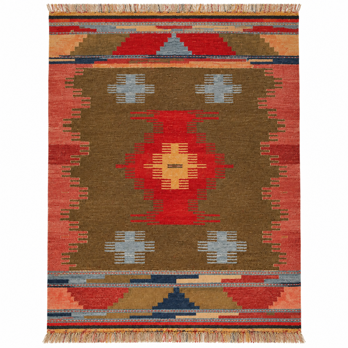Vintage Oushak Kilim, Olive Green, 124 × 170 cm