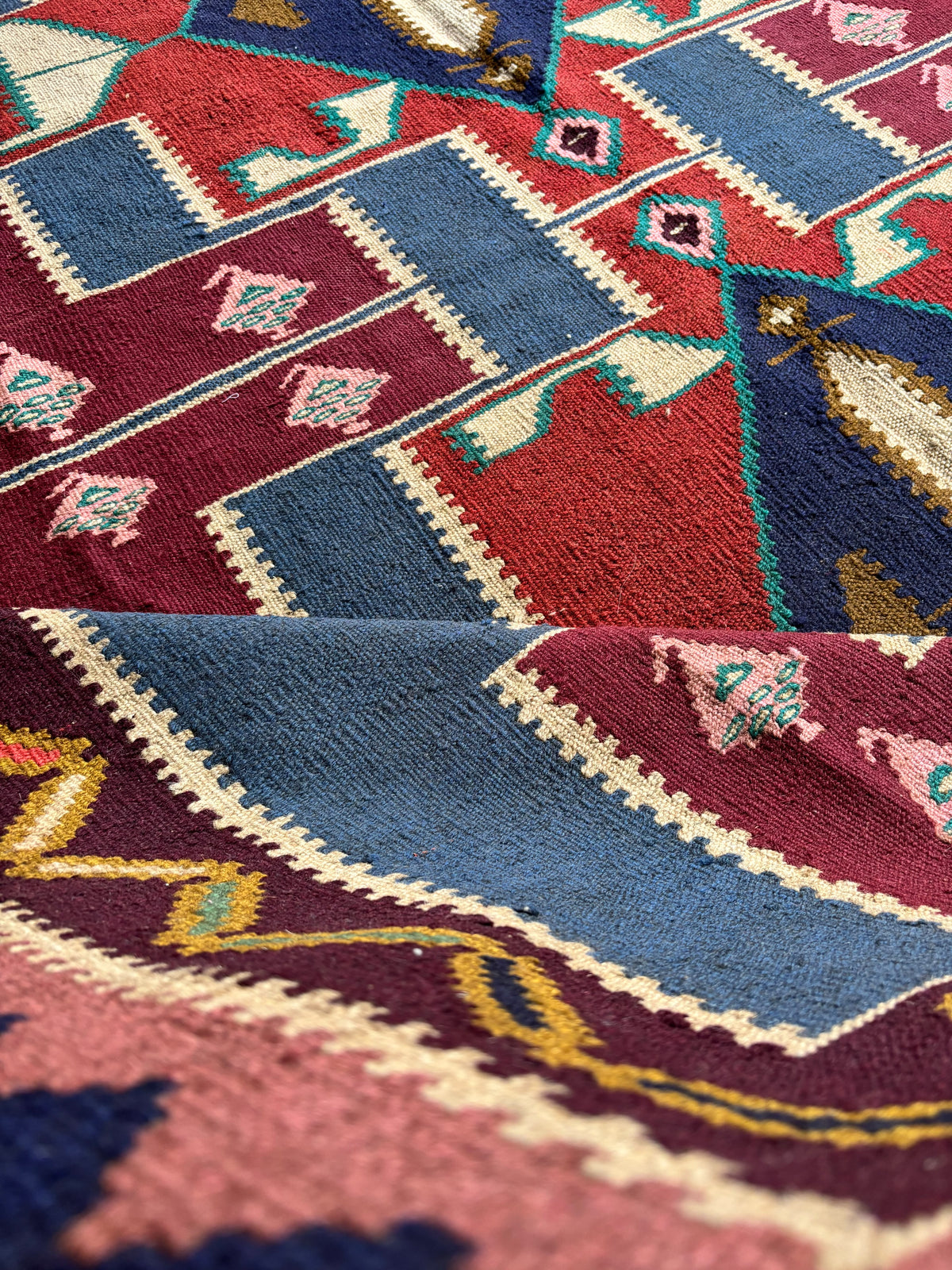 Vintage Persian Ardabil Kilim, Blue & Red, 210 × 310 cm – detail view 4