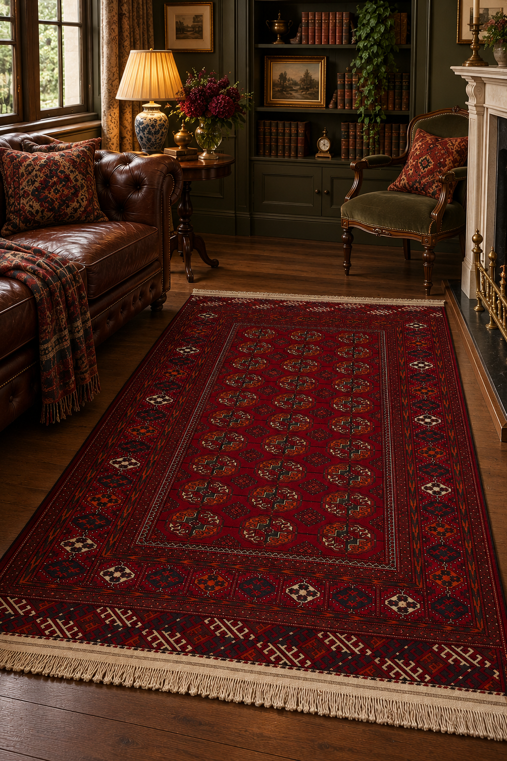 Turkmen Bukhara Rug – Red · 127 × 220 cm