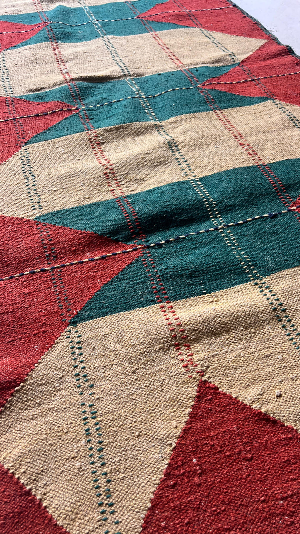 Handwoven Indian Kilim Runner – 105 × 228 cm – Cotton & Linen Blend Tribal Kilim
