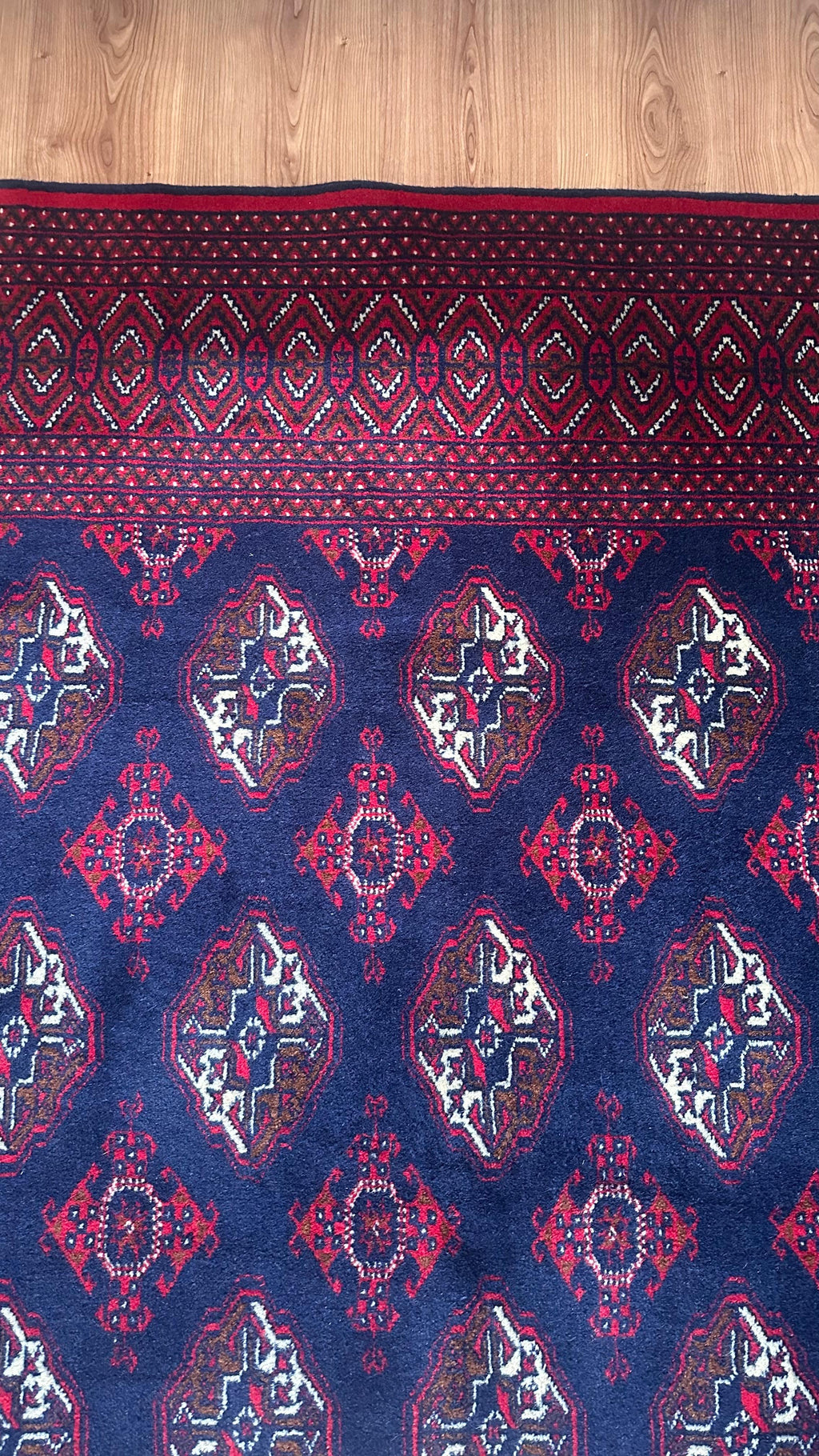 Handwoven Turkmen Rug – 204 x 300 cm | Traditional Burgundy & Navy Area Rug