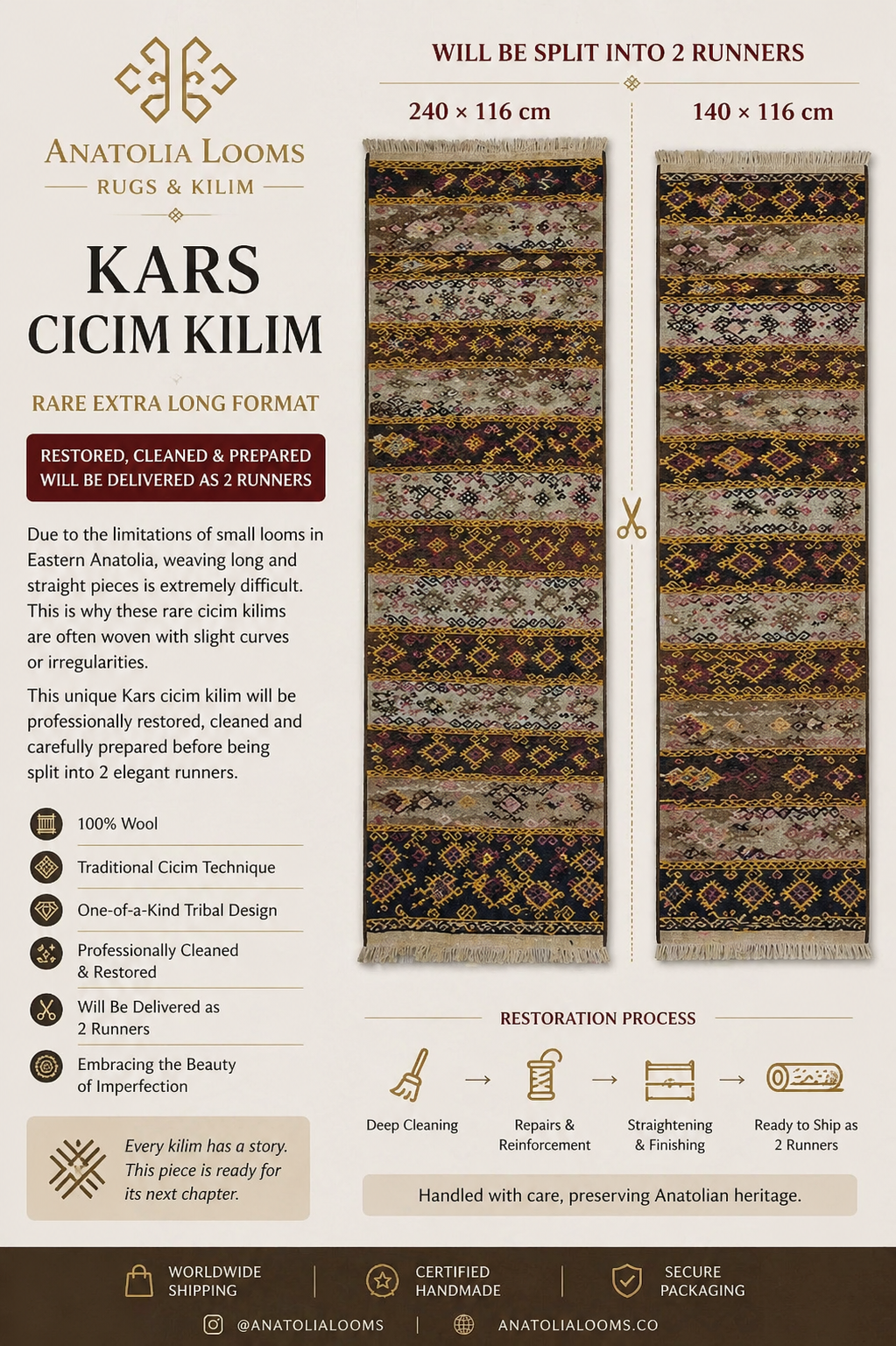 140 × 116 cm | Handmade Kars Cicim Wool Kilim