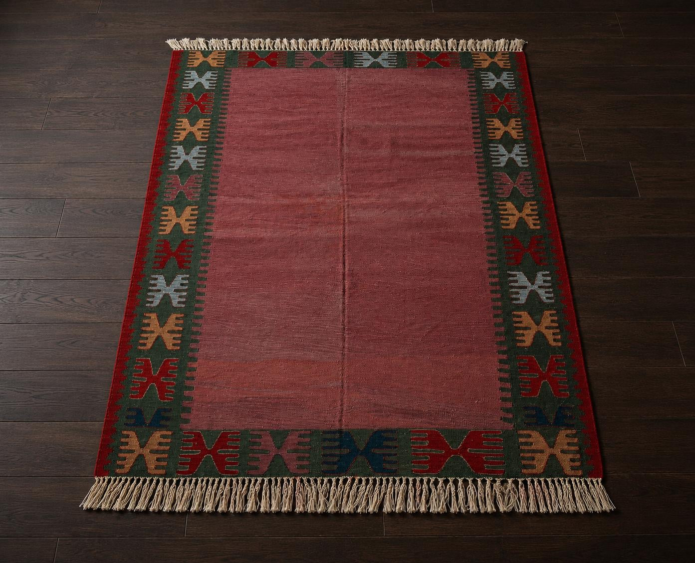 Handwoven Turkish Denizli Kilim – 166 × 206 cm – 100% Wool Vintage Style Kilim