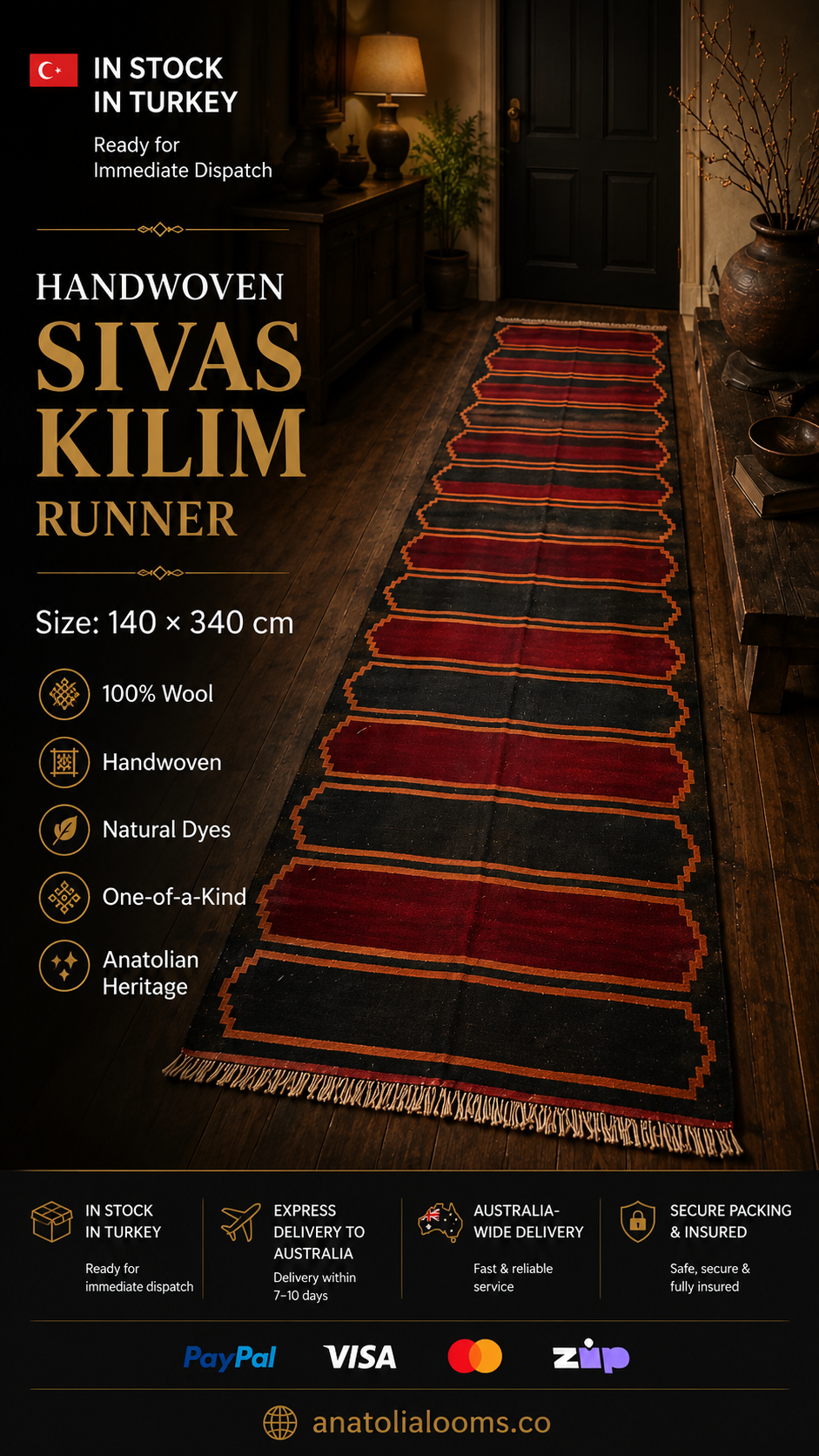 140 × 340 cm | Handmade Sivas Wool Runner