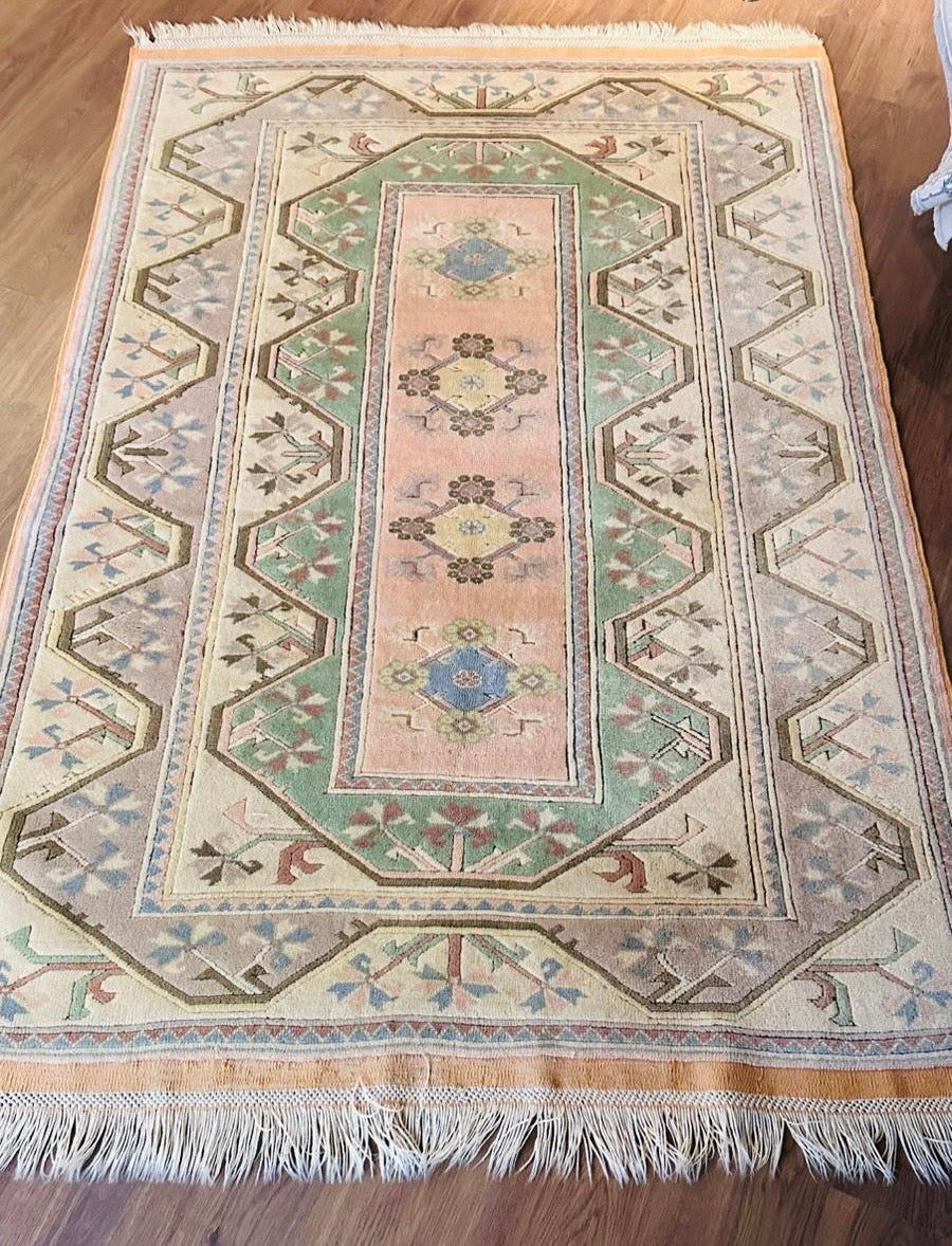 Handwoven Vintage Rug – 149 x 231 cm | Soft Pastel Tribal Wool Rug