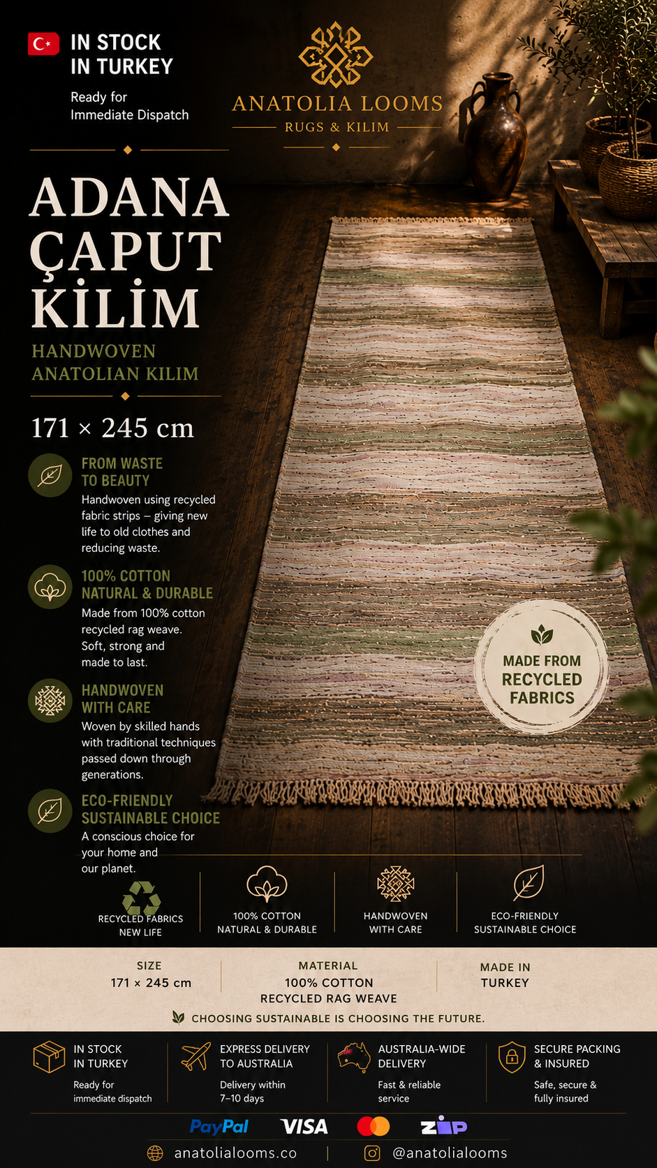 171 × 245 cm | Handmade Recycled Cotton Kilim