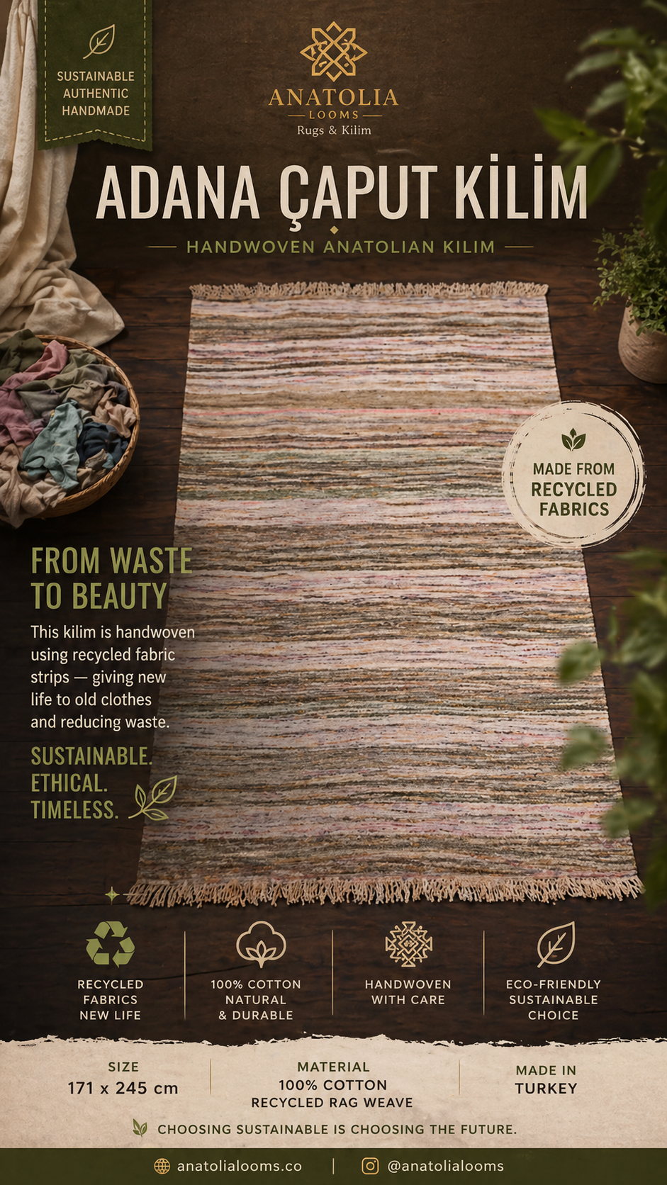 171 × 245 cm | Handmade Recycled Cotton Kilim