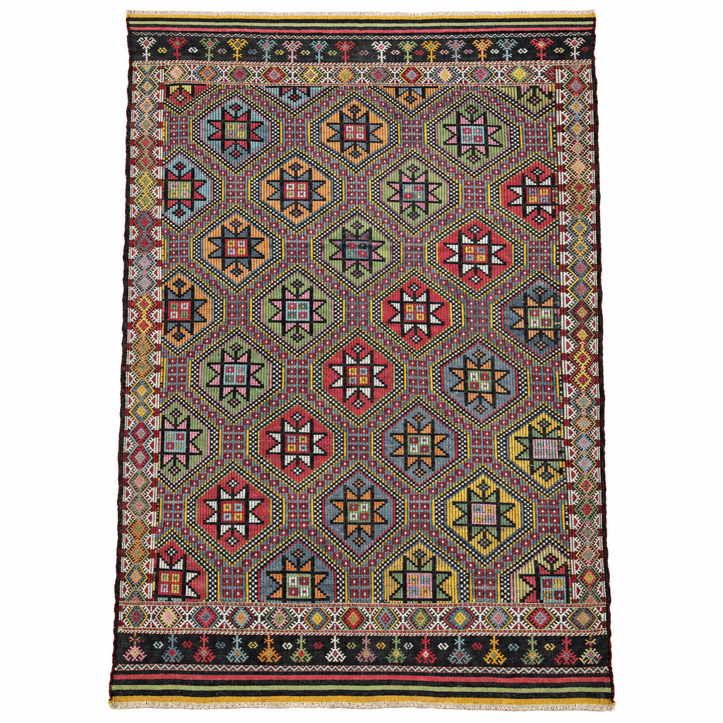 Vintage multicolour Balıkesir cicim kilim, 207 × 326 cm