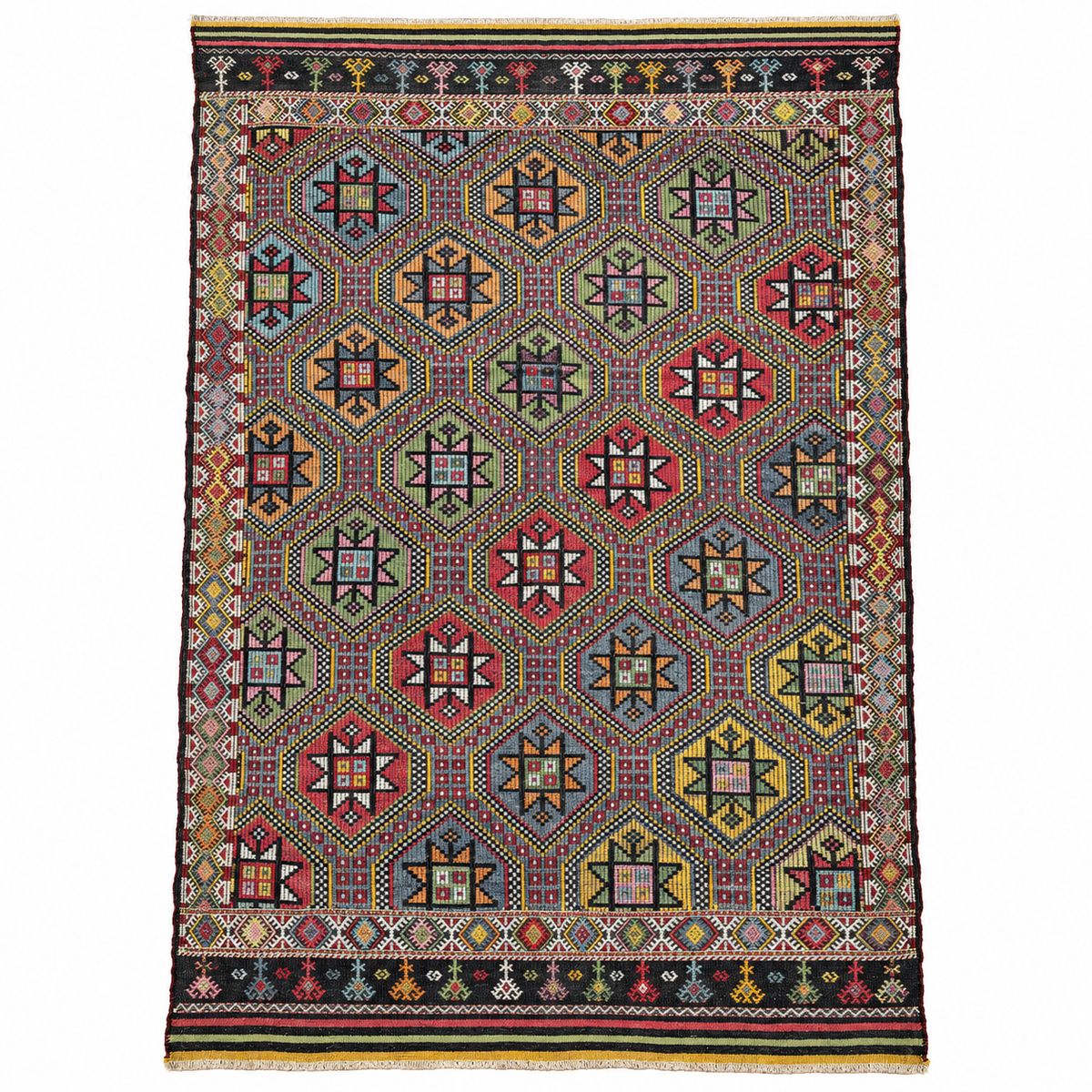 Vintage multicolour Balıkesir cicim kilim, 207 × 326 cm