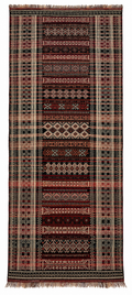 Burgundy Afghan Baluch runner kilim, 120 × 275 cm