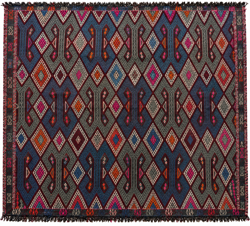 Vintage Turkish Cicim Kilim, Indigo, 177 × 160 cm