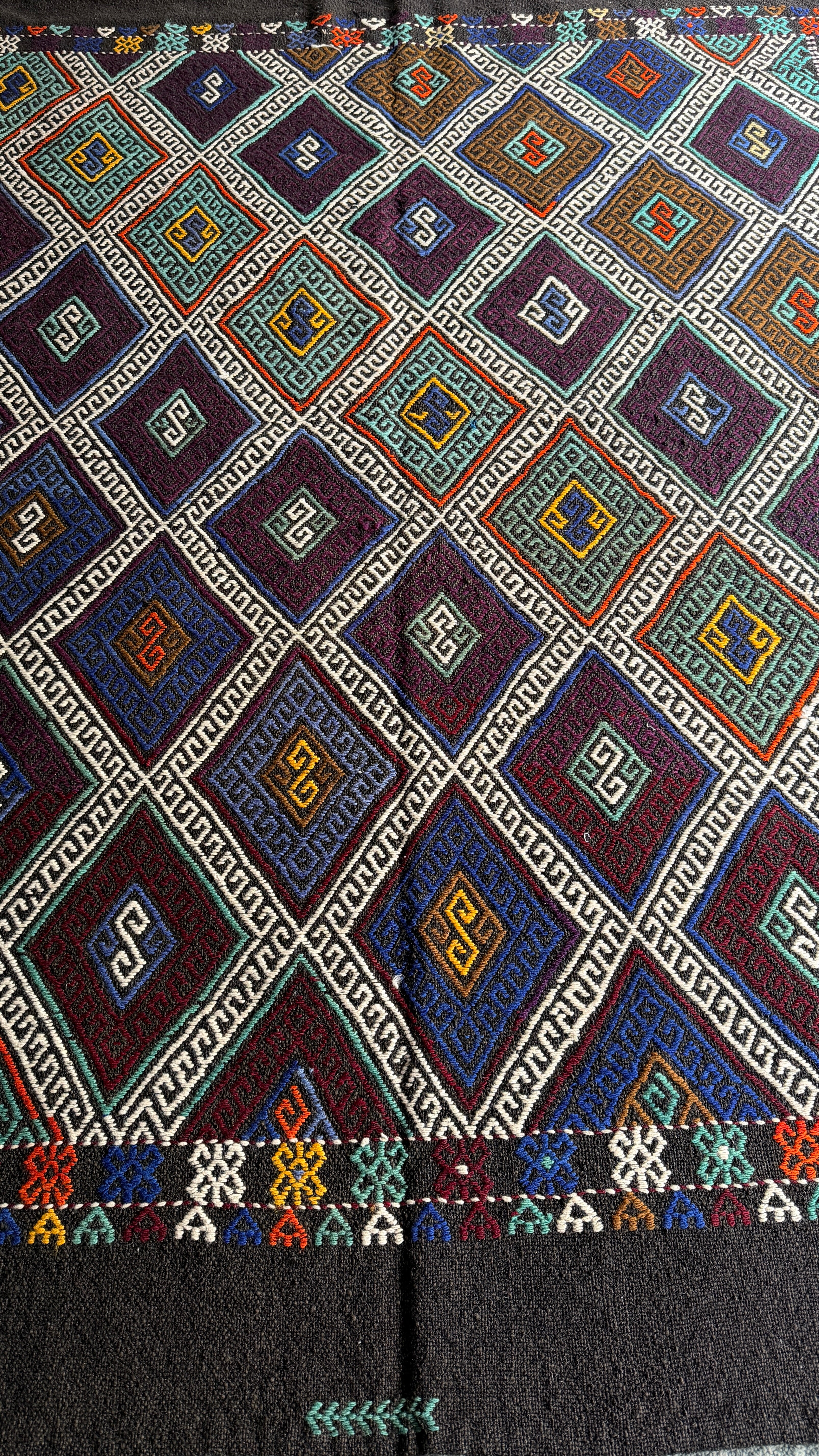 Vintage Turkish Cicim Kilim Rug 147x210 cm – Handmade Wool Tribal Rug – Anatolian Geometric Decor