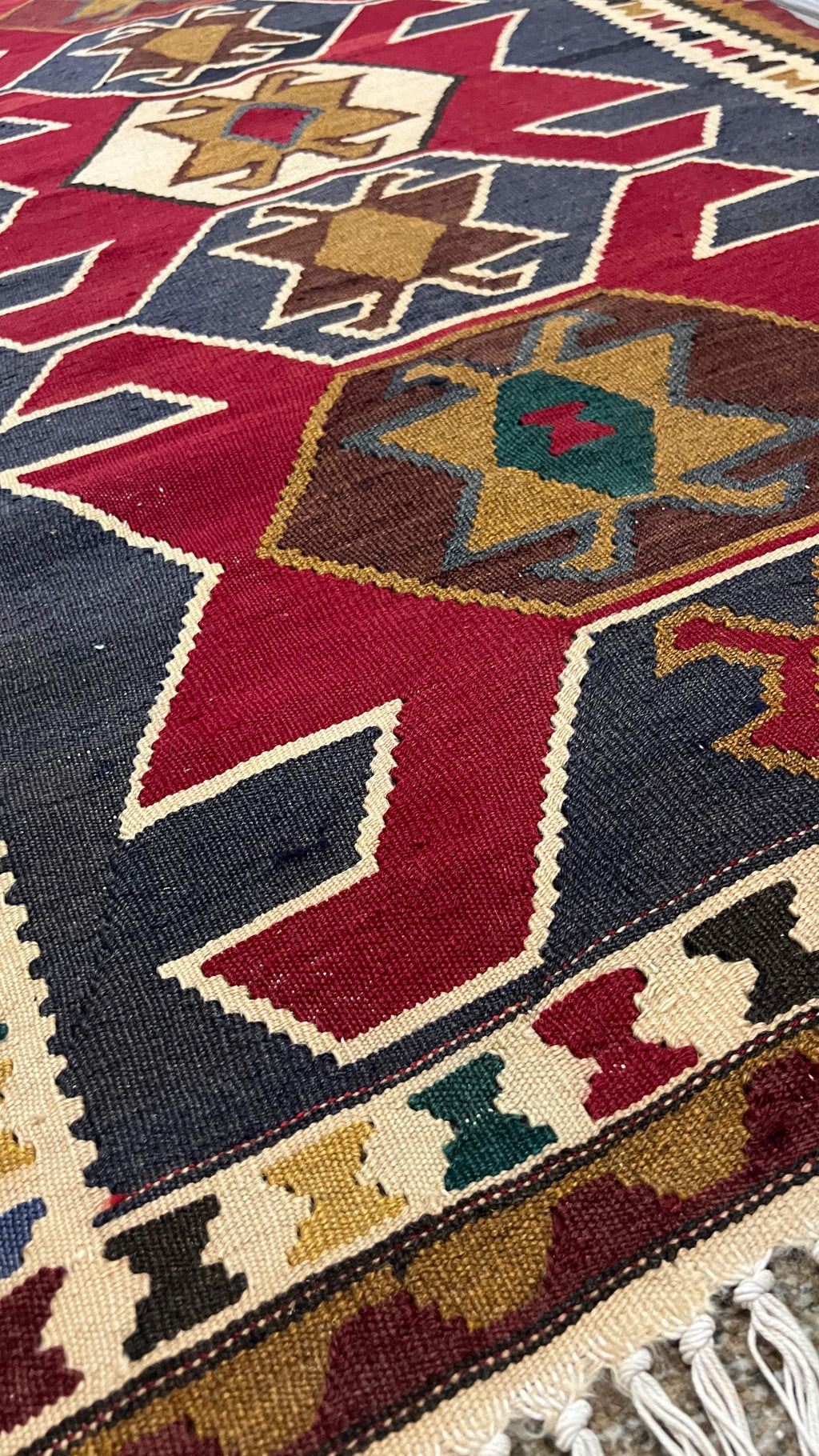 Handwoven Anatolian Kilim Runner – 100x195 cm – Wool Tribal Rug – Vintage Geometric Design