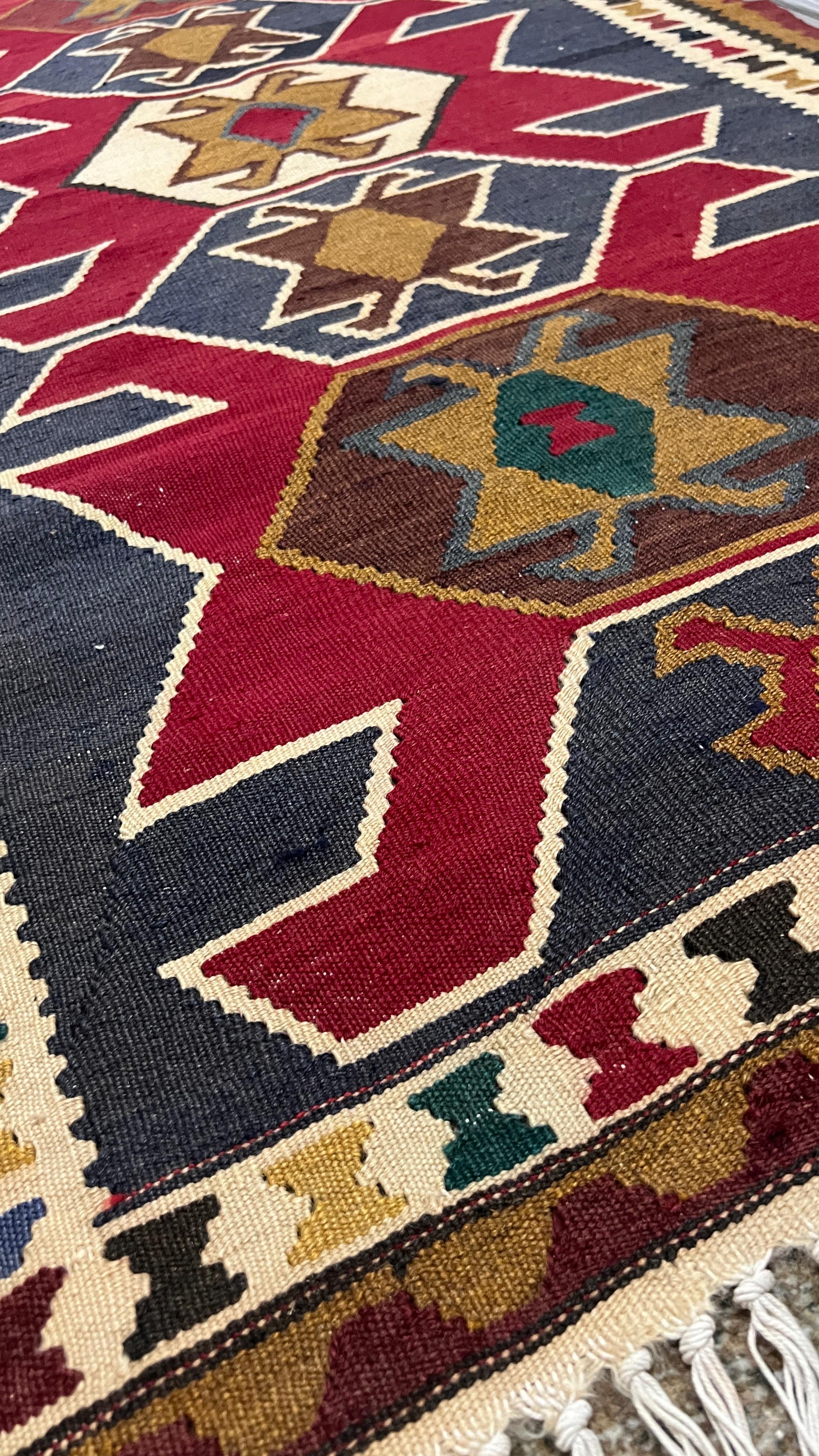 Handwoven Anatolian Kilim Runner – 100x195 cm – Wool Tribal Rug – Vintage Geometric Design