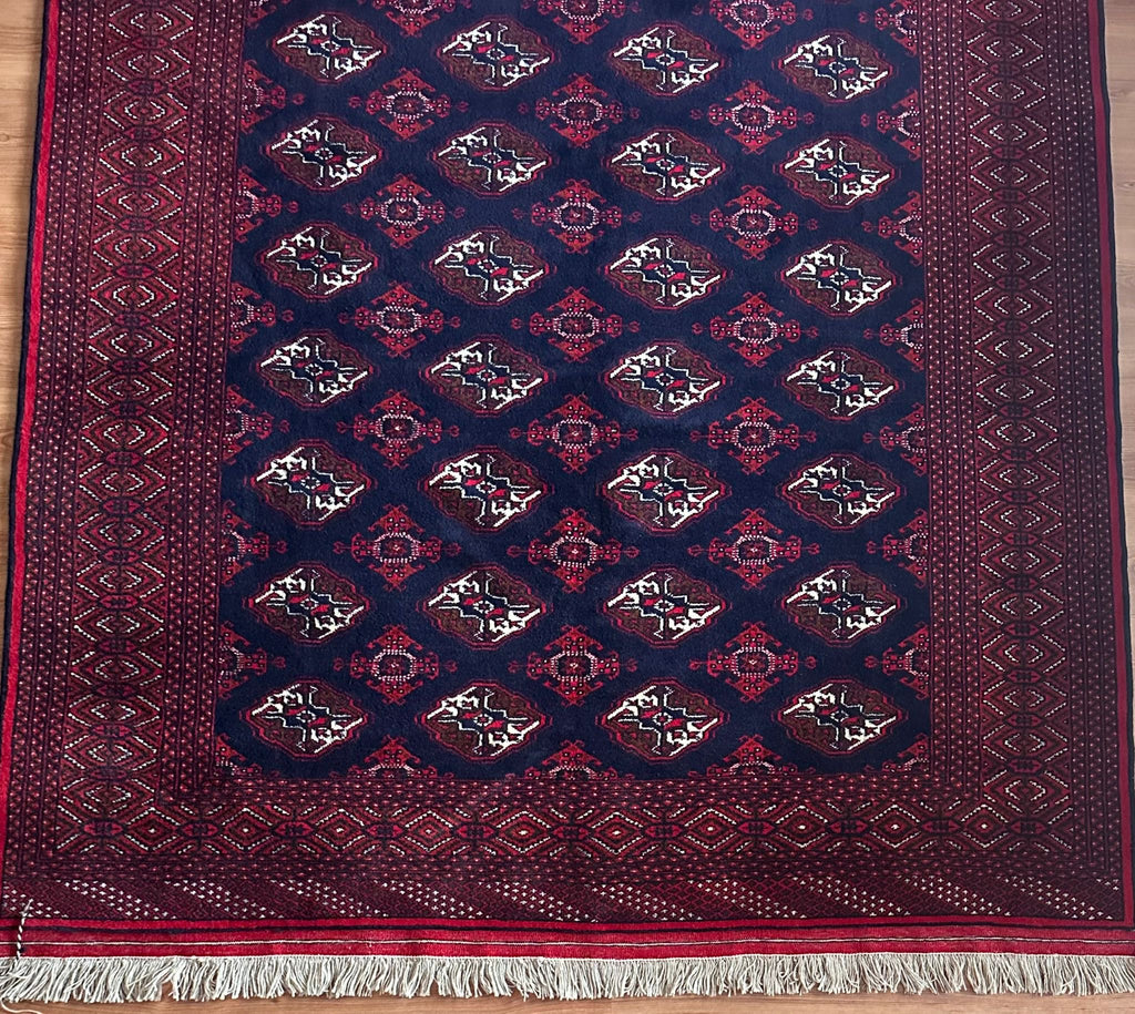 Handwoven Turkmen Rug – 204 x 300 cm | Traditional Burgundy & Navy Area Rug