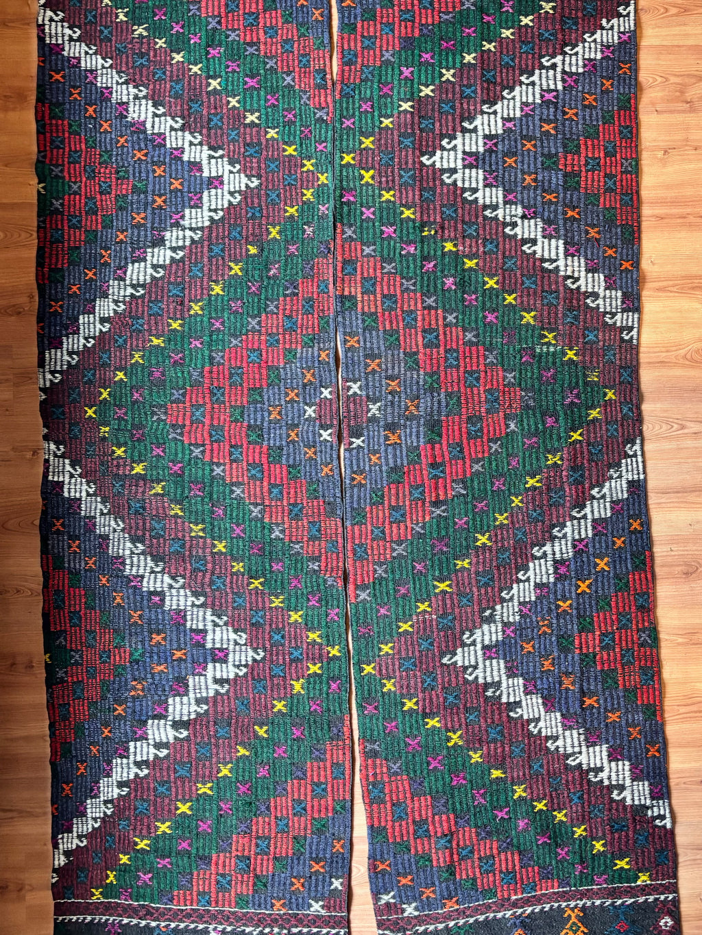 Vintage Balıkesir Cicim Runner, Green & Red, 80 × 300 cm – detail view 3