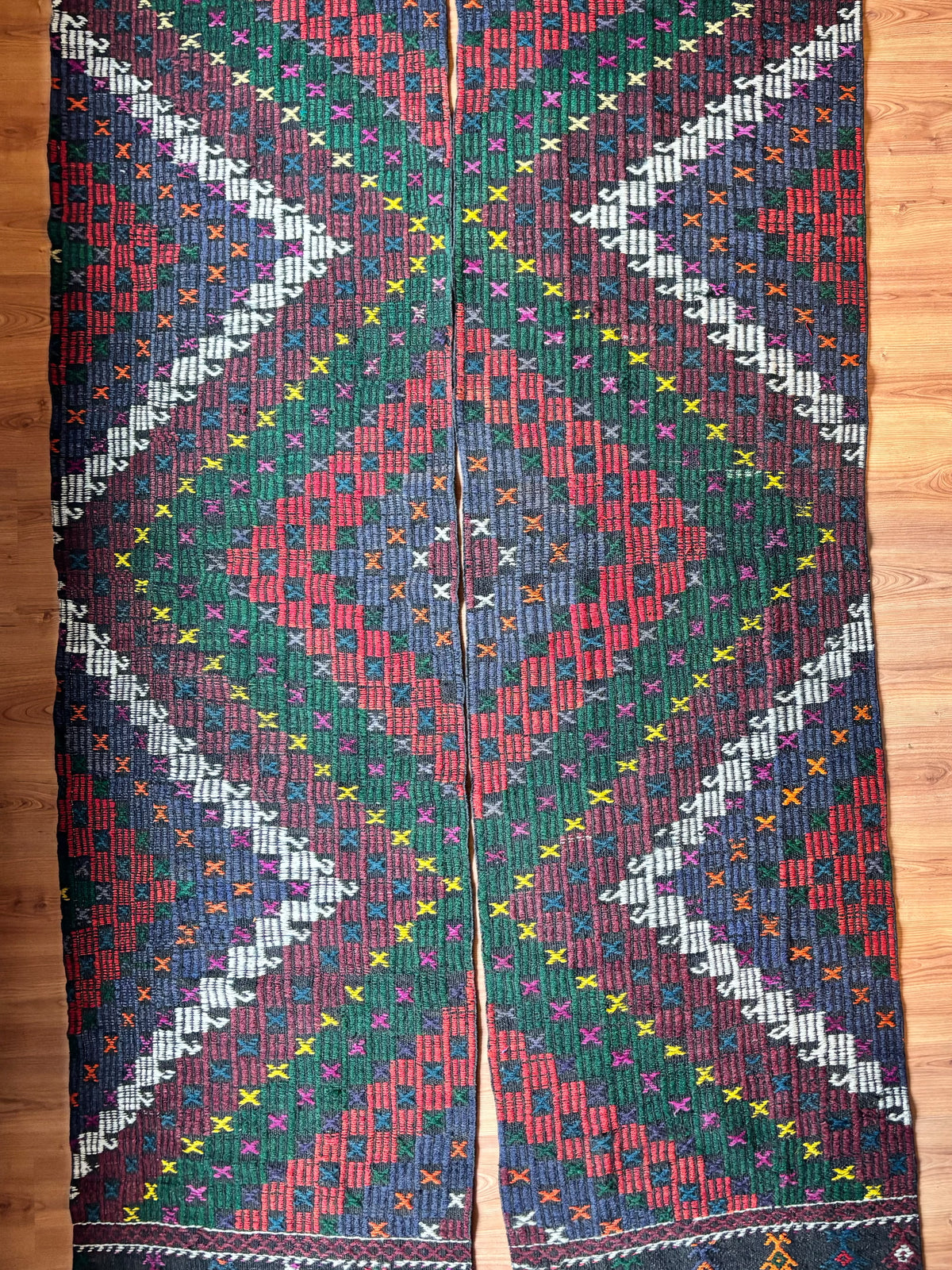 Vintage Balıkesir Cicim Runner, Green & Red, 80 × 300 cm – detail view 3