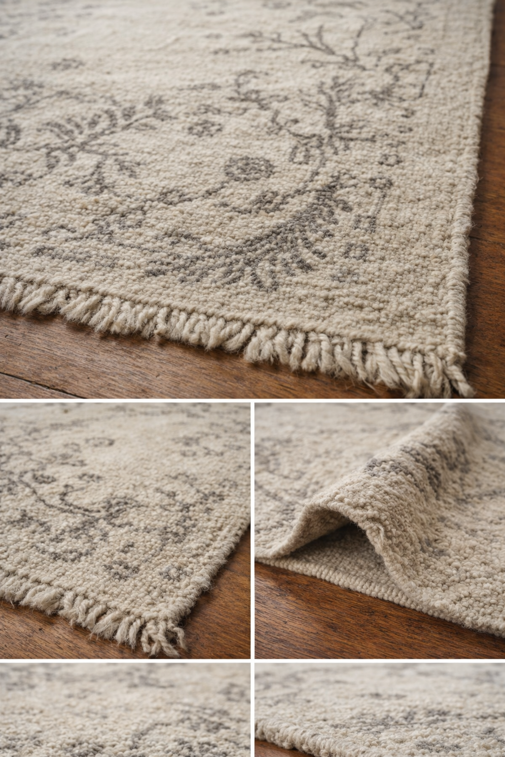 Vintage Isparta Turkish Rug 190x302 cm – Handwoven Wool Large Area Rug – Neutral Floral Carpet