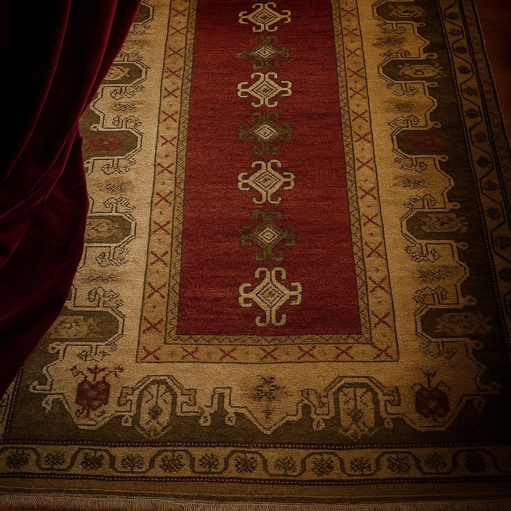 Turkish Antique Milas Wool Handwoven Rug – 130×240 cm |Red Tribal Motifs – One of a Kind