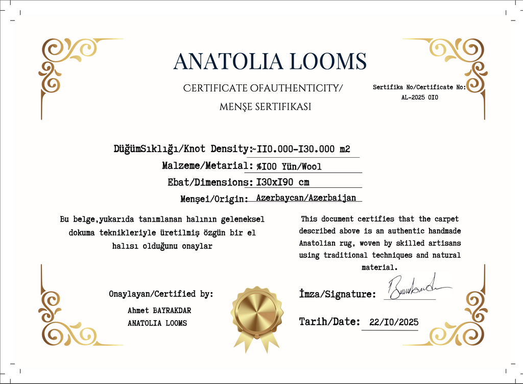 Azerbaijani Karabakh Rug – 130 × 190 cm | Handmade Wool | Camel & Floral Motifs