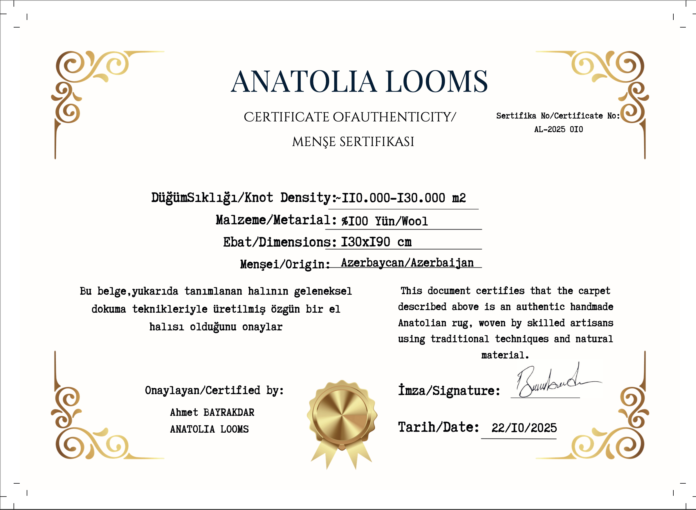 Azerbaijani Karabakh Rug – 130 × 190 cm | Handmade Wool | Camel & Floral Motifs