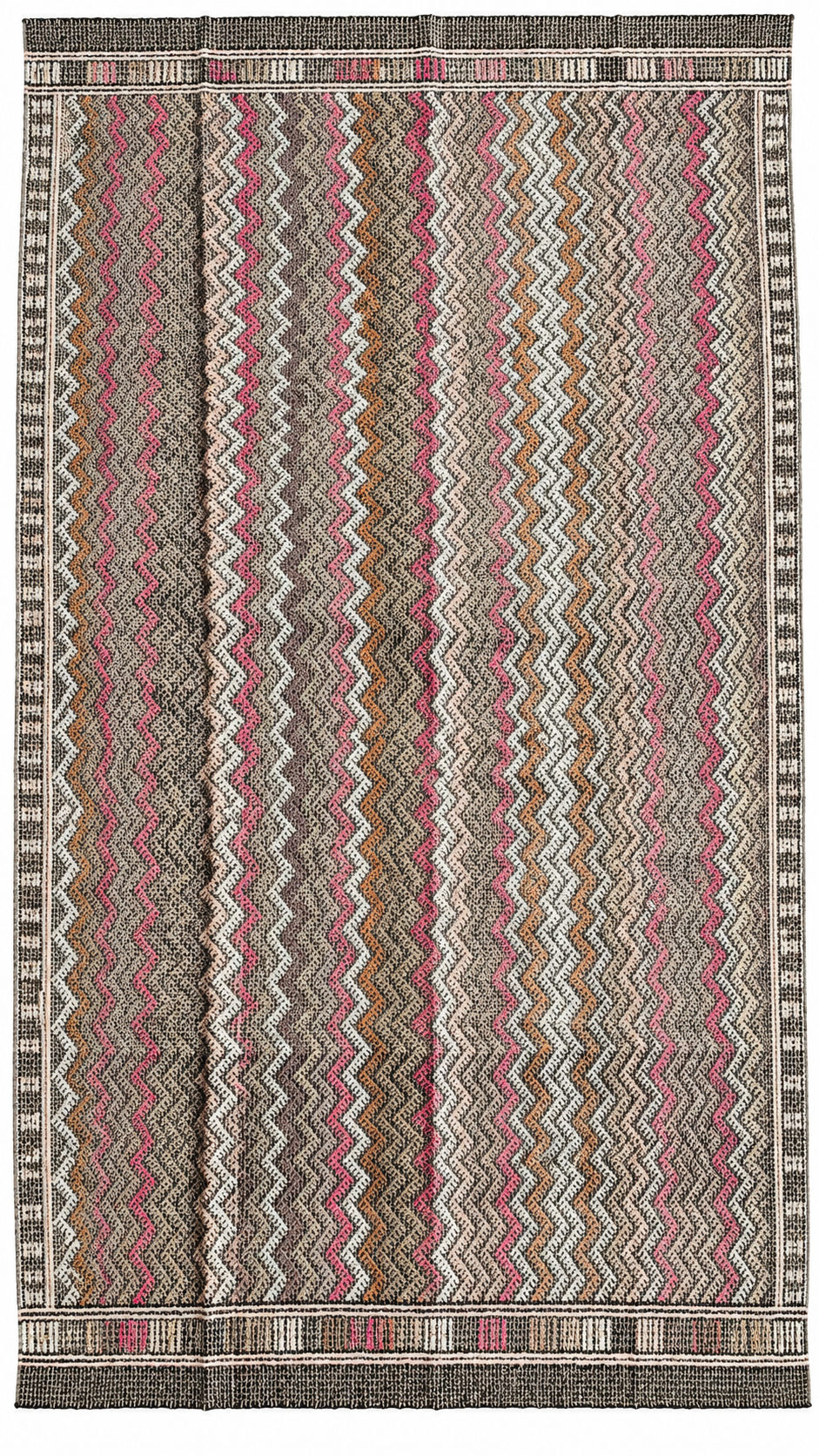 Vintage Manisa Cicim Kilim, Zigzag Pink & Earth, 190 × 337 cm – detail view 4