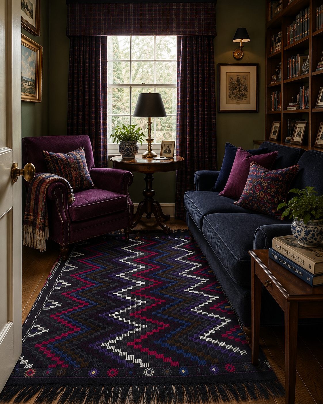 Dark Gothic Tribal Kilim – Handmade Goat Wool Rug