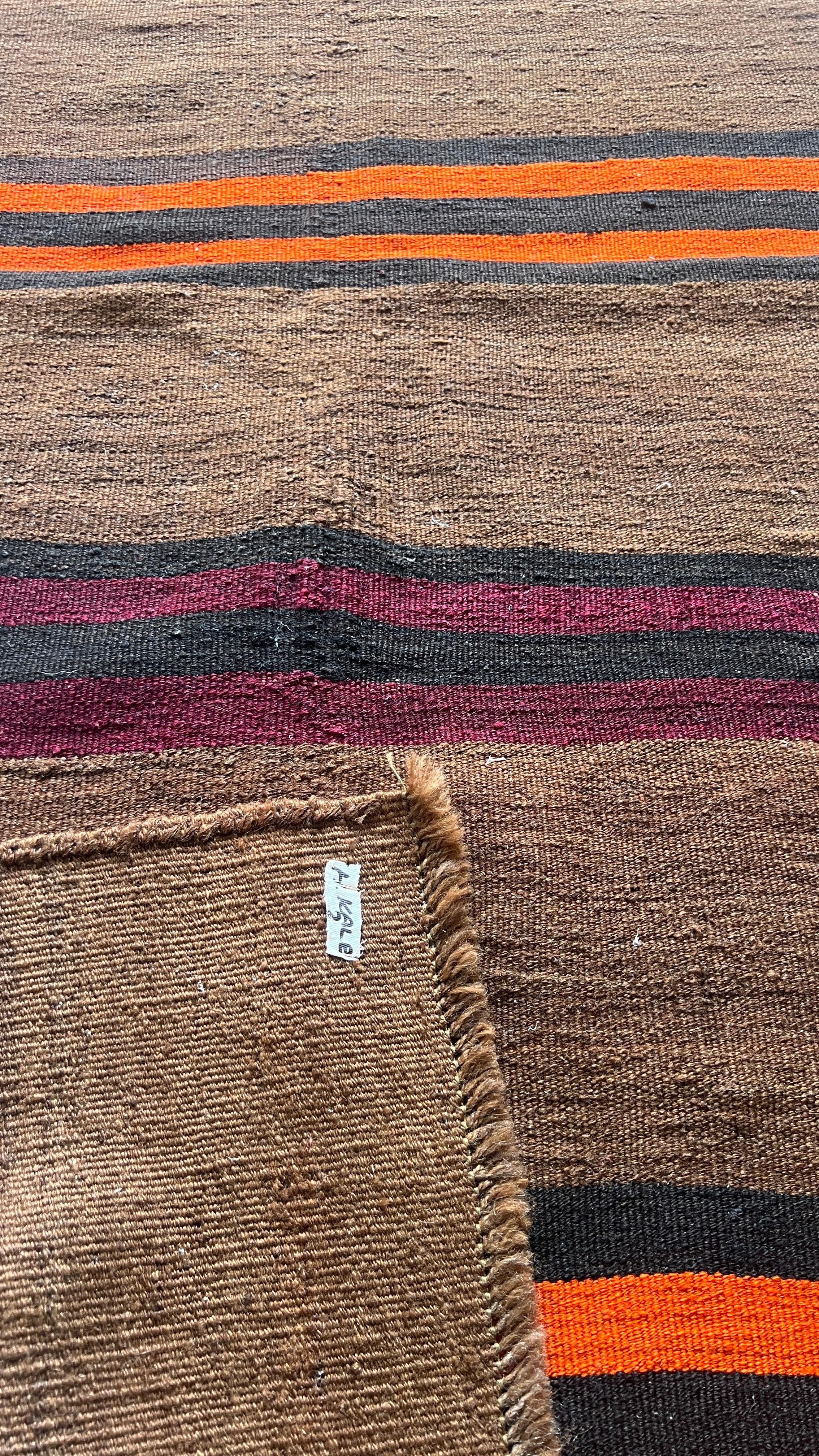 Handwoven Anatolian Kilim Runner – 97x201 cm – Wool Rustic Tribal Rug – Minimal Stripe Design