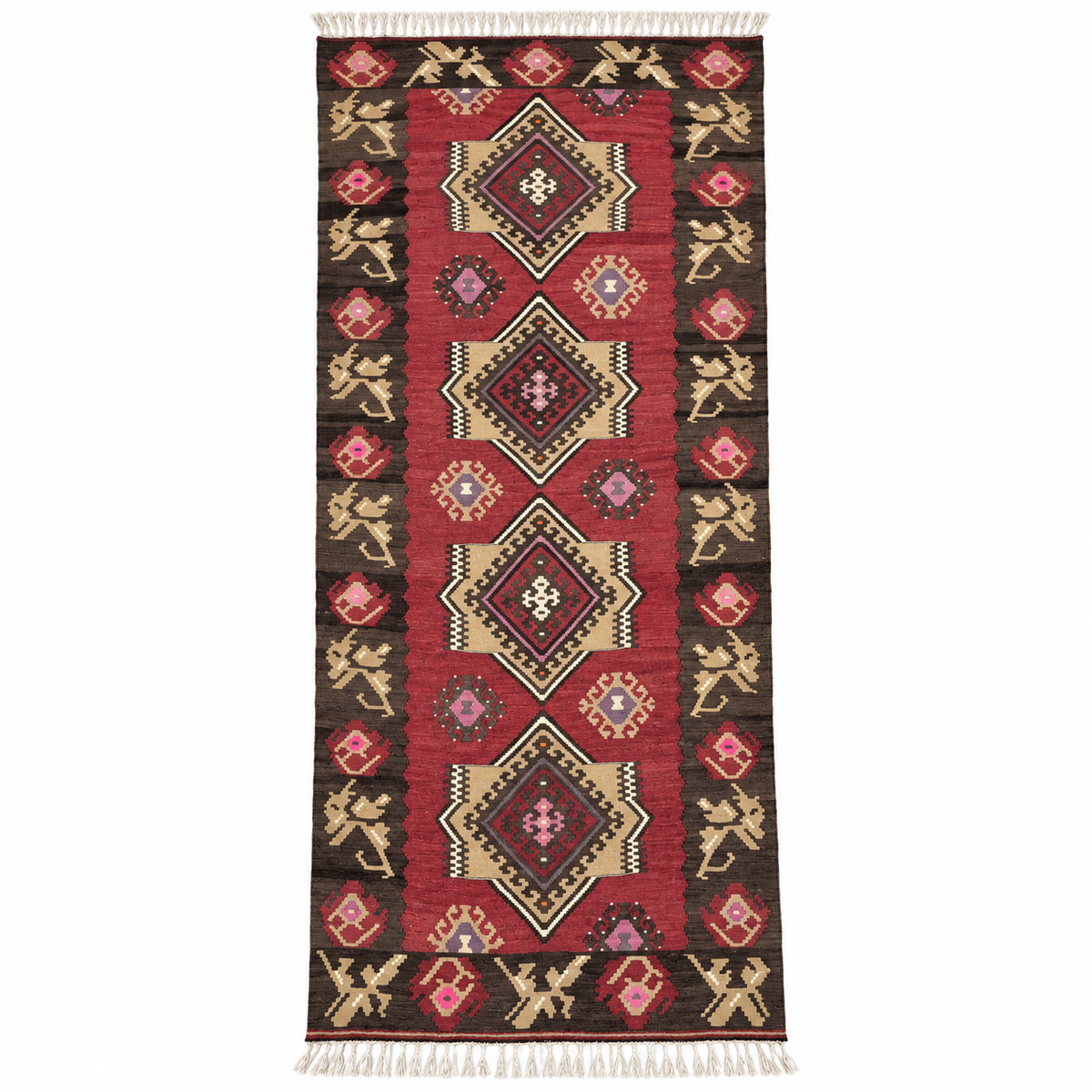 Vintage Anatolian Runner Kilim, Pink, 107 × 305 cm