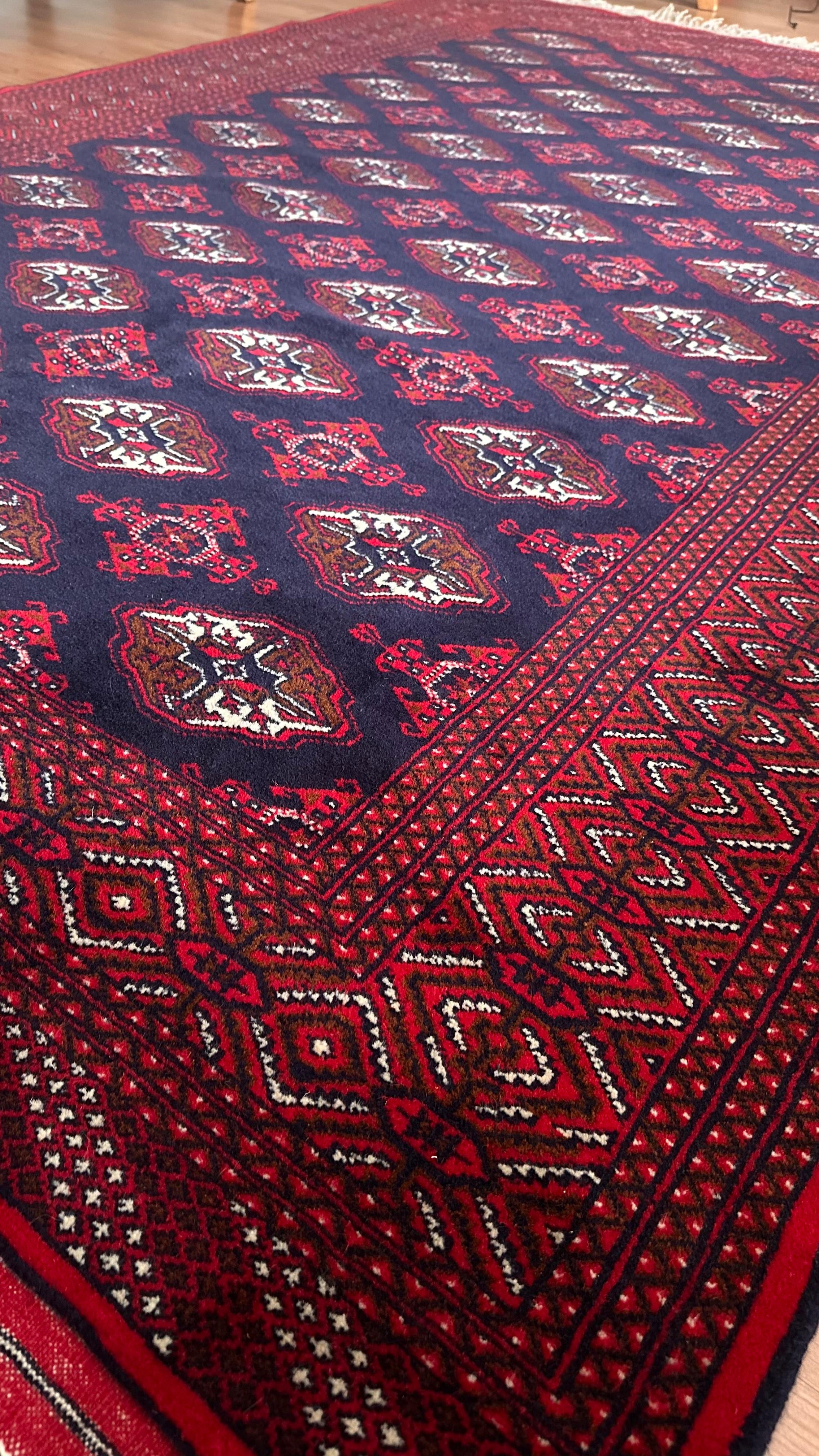 Handwoven Turkmen Rug – 204 x 300 cm | Traditional Burgundy & Navy Area Rug
