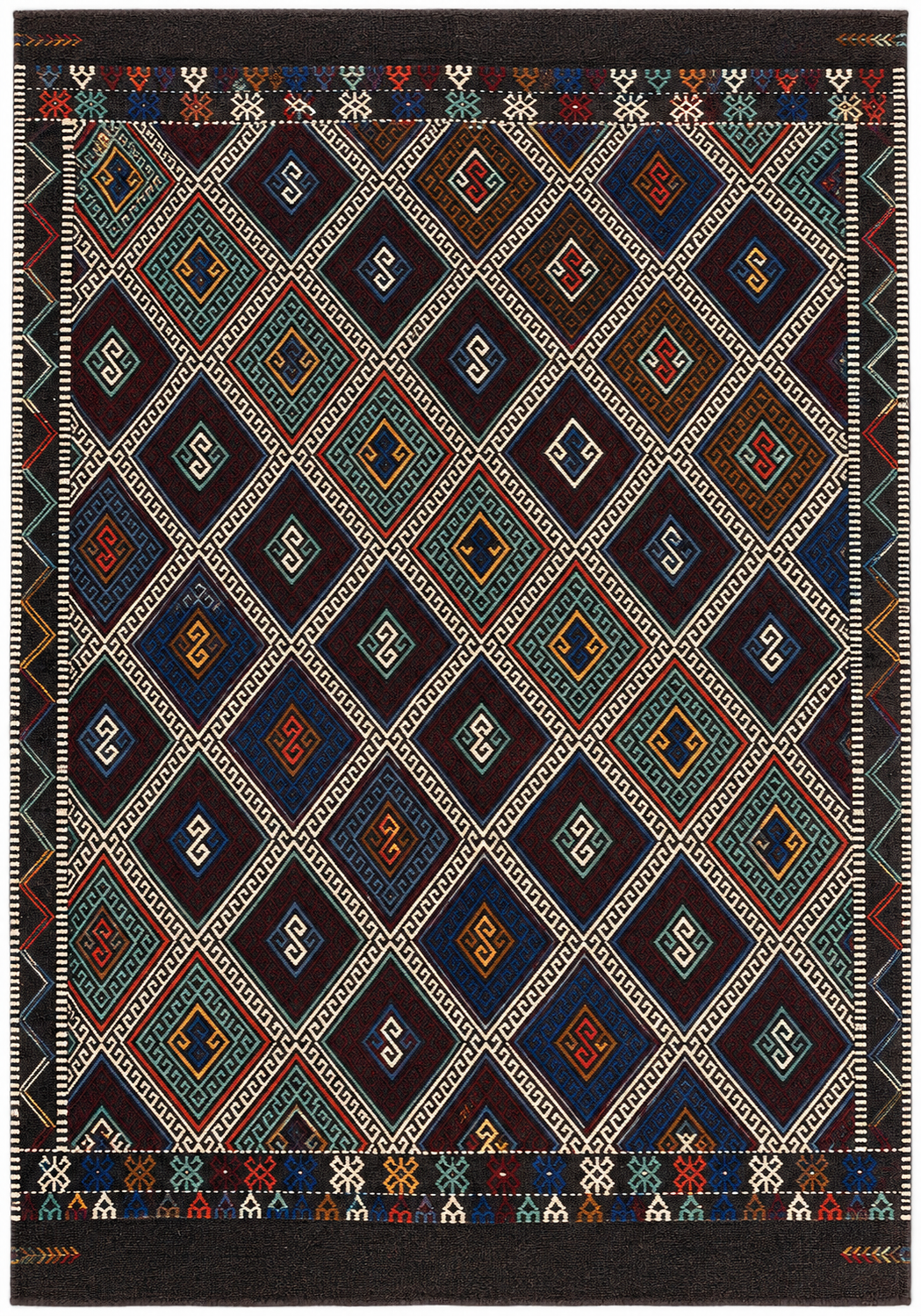 Vintage Turkish Cicim Kilim, Navy, 147 × 210 cm