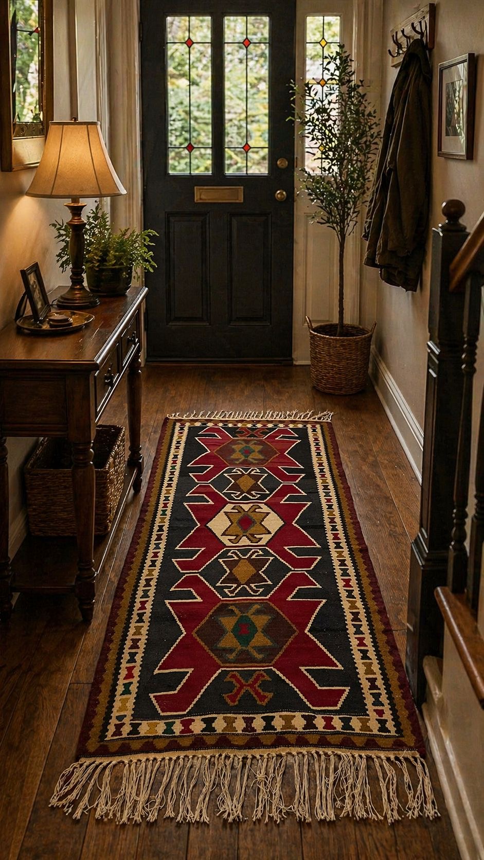 Handwoven Anatolian Kilim Runner – 100x195 cm – Wool Tribal Rug – Vintage Geometric Design