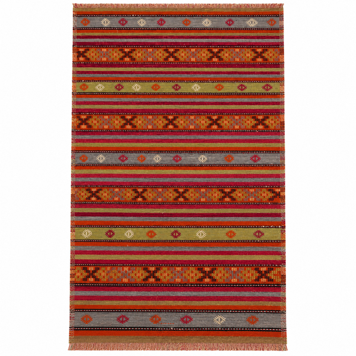 Vintage Turkish Kilim, Green Orange, 173 × 287 cm