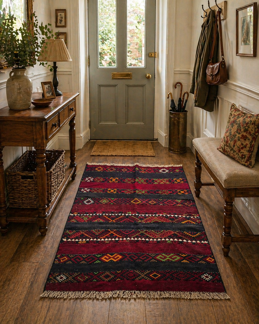 Vintage Turkish Kilim – 109 × 138 cm – Handmade Wool – Tribal Bohemian Accent Rug