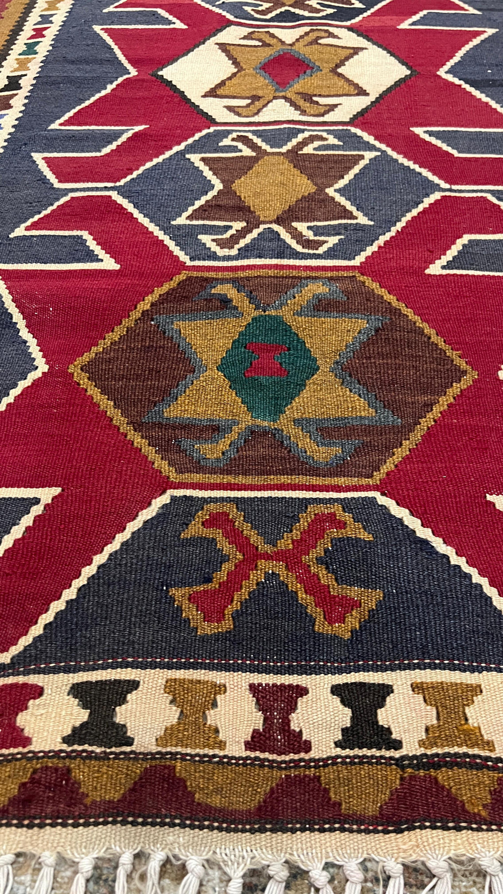 Handwoven Anatolian Kilim Runner – 100x195 cm – Wool Tribal Rug – Vintage Geometric Design