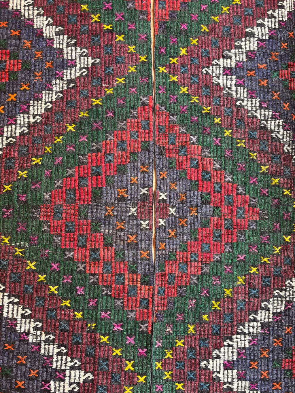 Vintage Balıkesir Cicim Runner, Green & Red, 80 × 300 cm – detail view 4