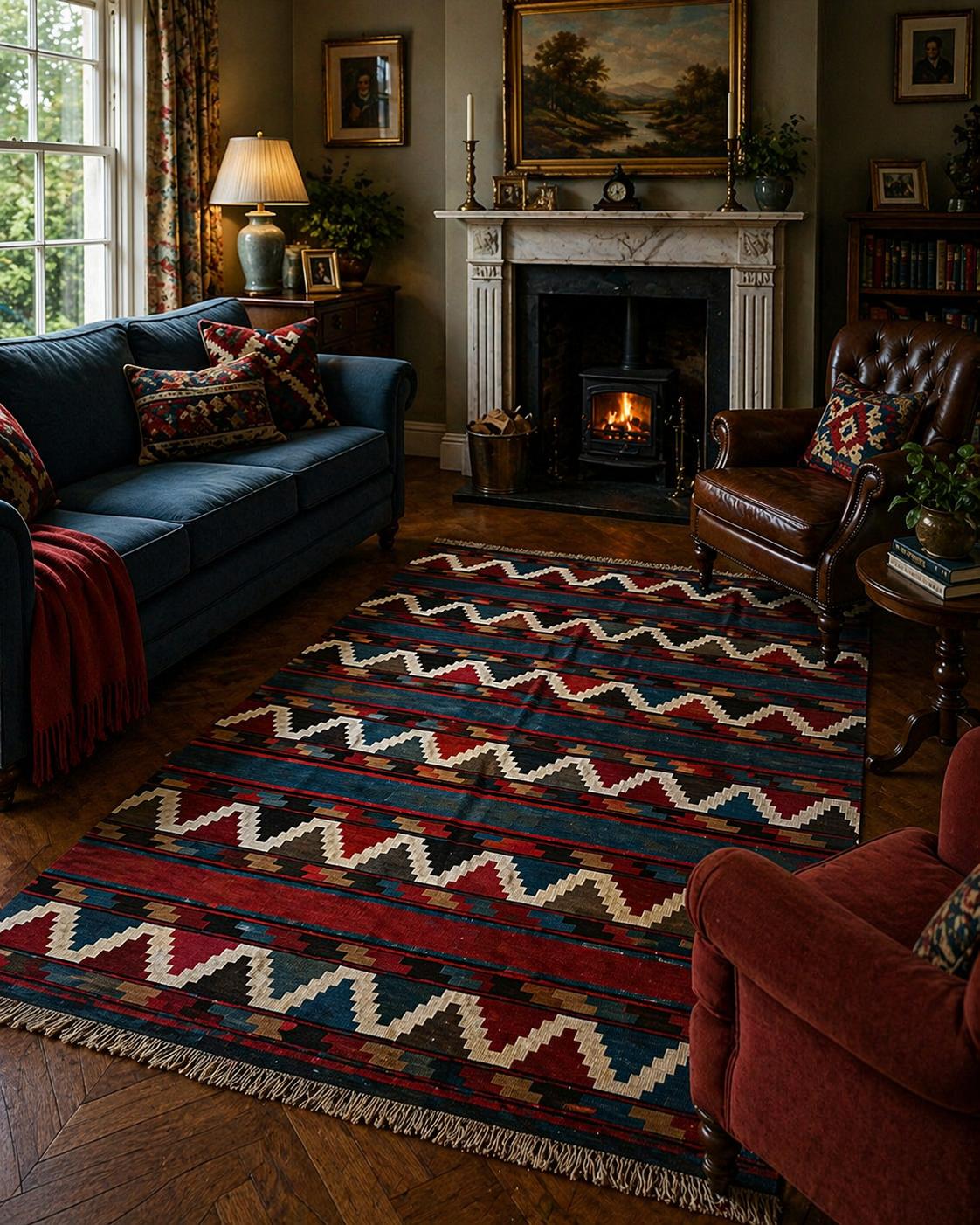 Vintage Kazak Kilim Rug – 167x240 cm – Handwoven Wool – Semi Antique Tribal Carpet